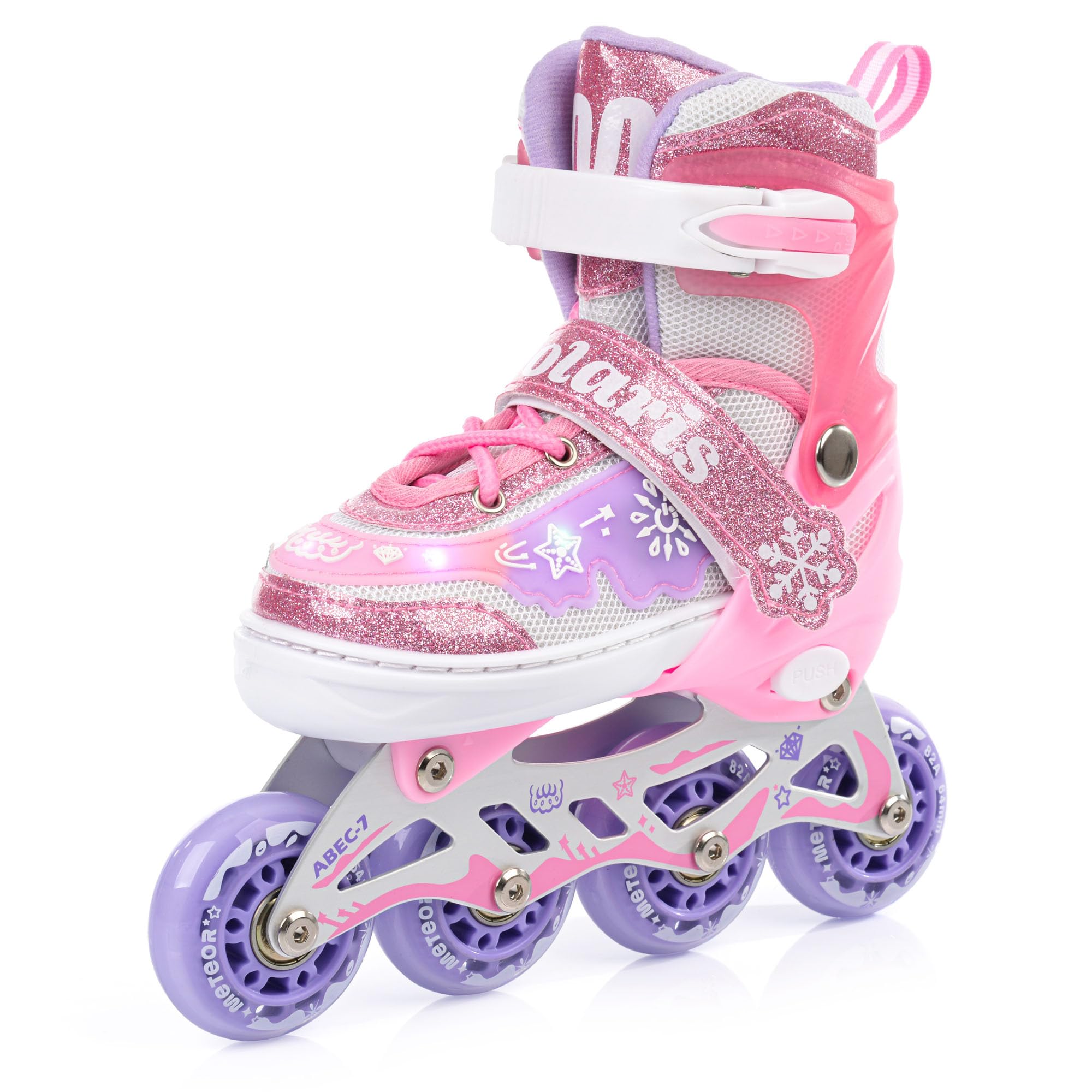 meteor Adjustable 4-in-1 Children's Inline Skates - Roller Skates Inline Skates - ABEC 7 PU Wheels Aluminium Frame - Sizes XS 25-28 S 30-33 M 34-37