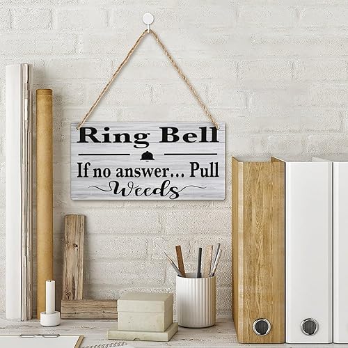 Miniatura 2 de Placa de madera con anillo de campana para tirar de malas hierbas para jardinero, colgar en el porche por el hogar, letrero decorativo impreso de