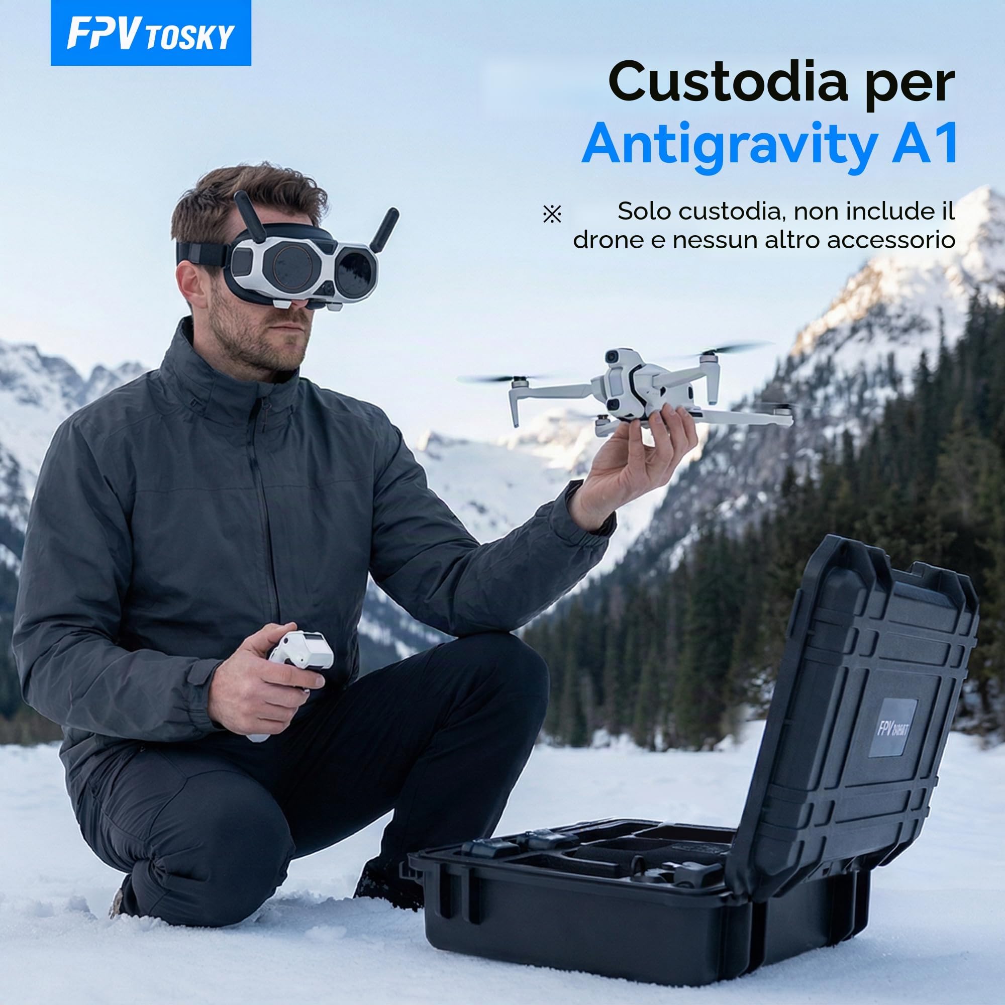 FPVtosky Custodia rigida per antigravity A1, custodia protettiva impermeabile, accessori per droni, batterie e attrezzatura RC [solo custodia]