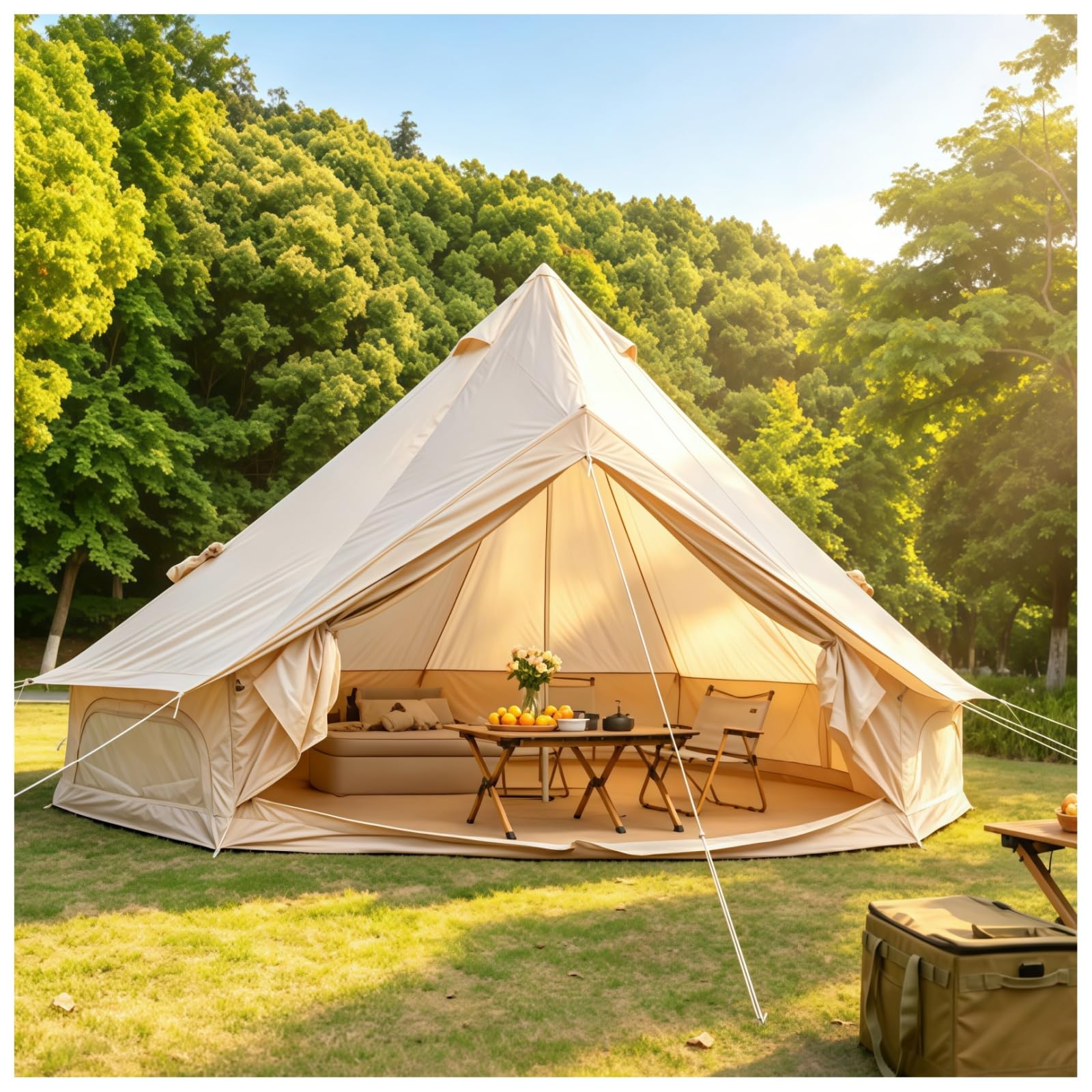 Tente de Camping Gonflable Spacieuse en Toile 300D,PU3000,UPF50+ Tente Gonflable 4-8 Personnes,Tente Chaude avec Sortie de Poêle,Jardin et Extérieur