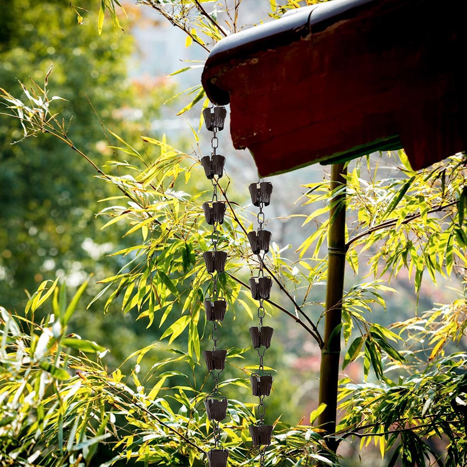 Rain Water Chain Rain Chain 1m Flower Rain Chain for Gutter Downspout Copper Decorative Rain Chain Bell Practical