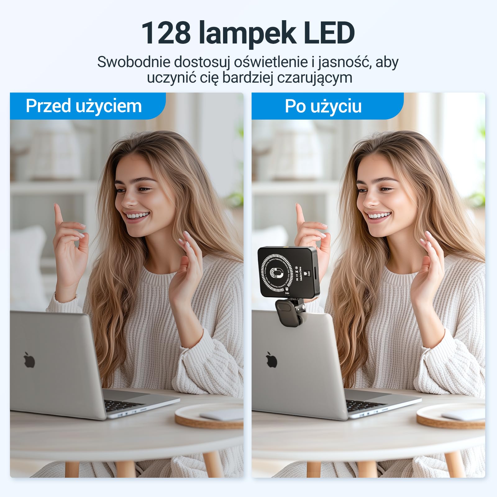 3000mAh 128 LED Światło Selfie Magnetyczna Lampka do Telefonu | 3 Trybami Światła i 10 Poziomami Regulowanej Jasności, Ładowalna Lampka do Telefonu, Tabletu, Wideo, Makijażu, TikTok