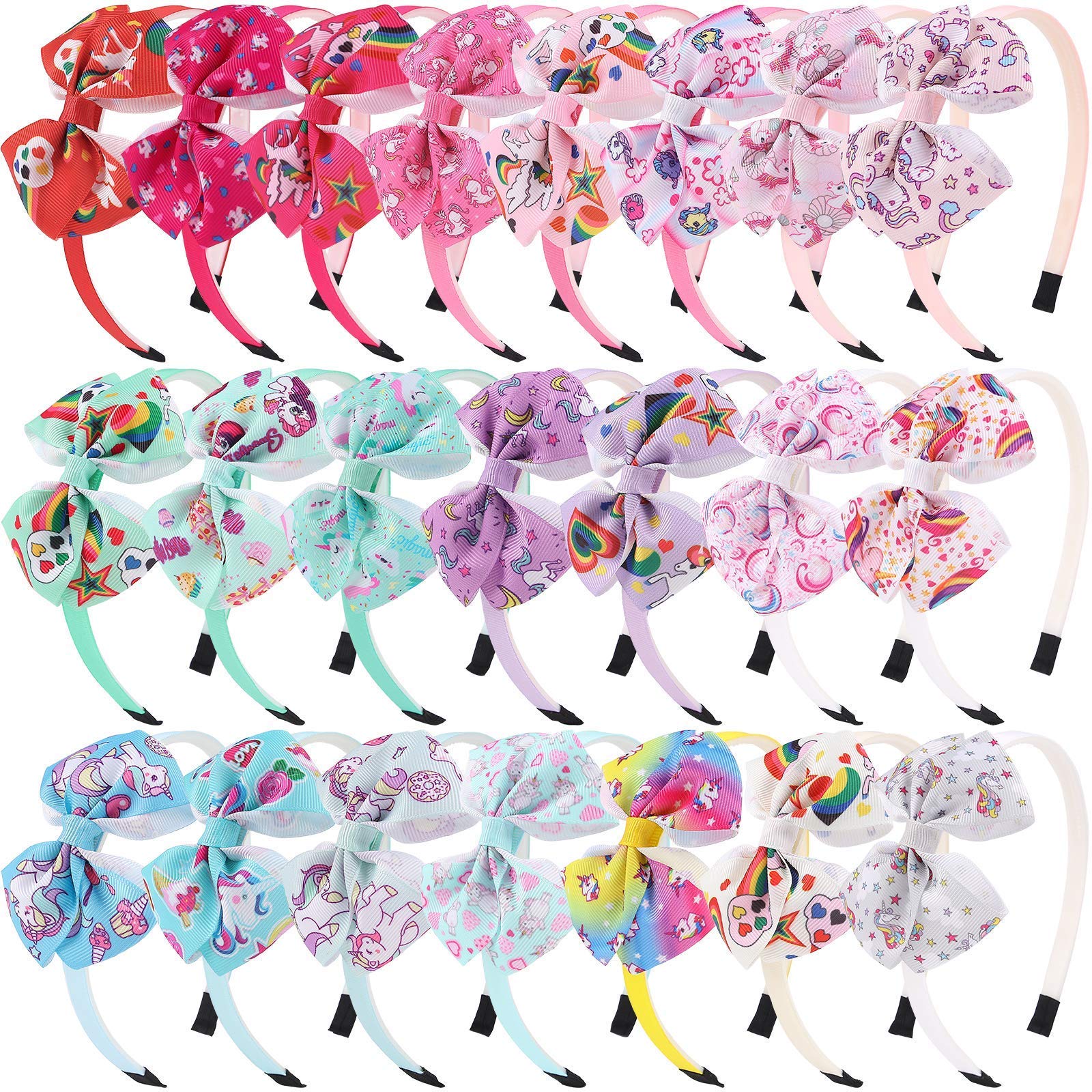 22pcs Unicorn Ribbon Hair Bows Girls Headbands Teeth Plastic Hairband Princess Dance Party Headband for Kids Children Hair Accessories