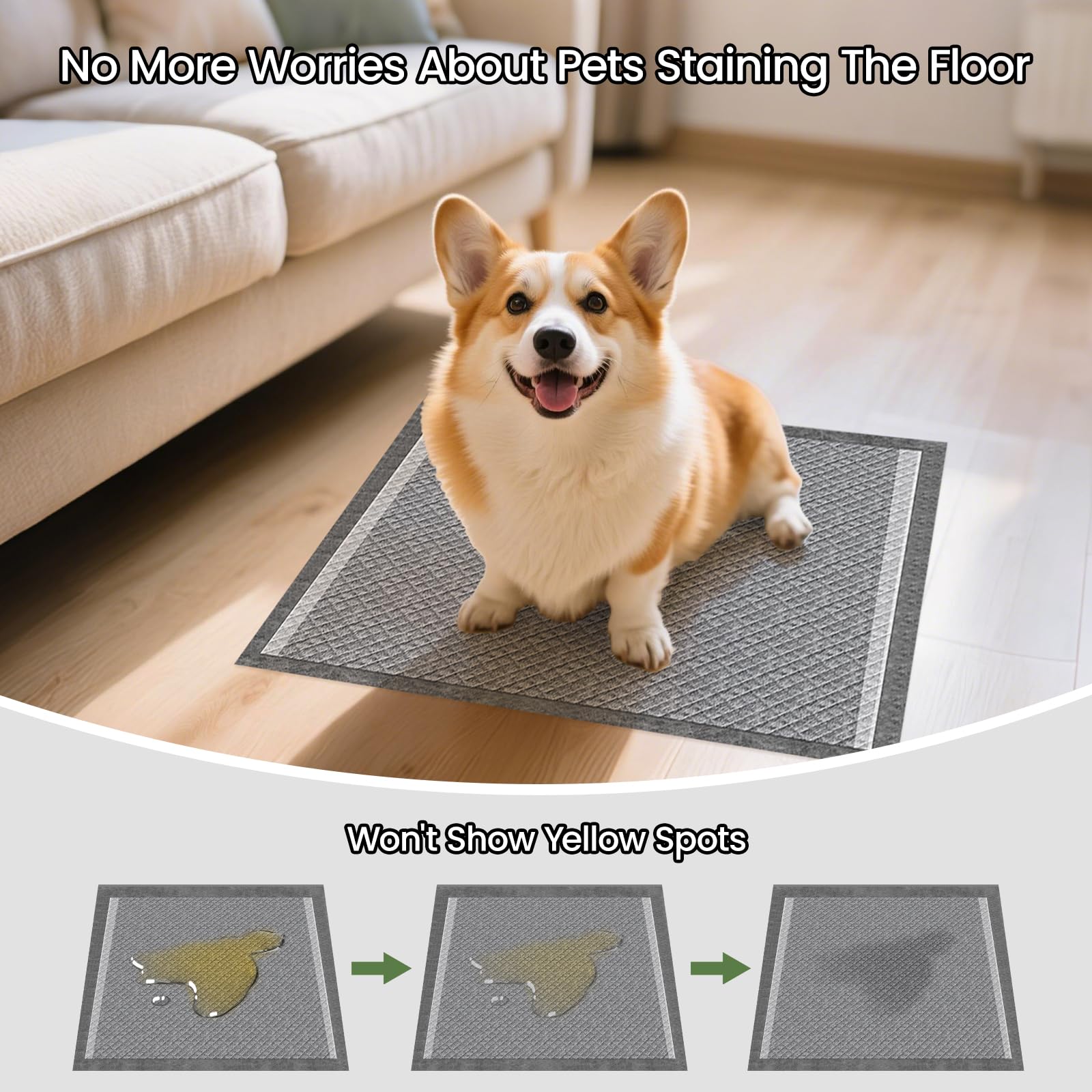 Almohadillas de carbón para cachorros, 100 unidades, 22 x 22 pulgadas, almohadillas para orina de perro, pequeñas almohadillas desechables de carbón activado, súper absorbentes