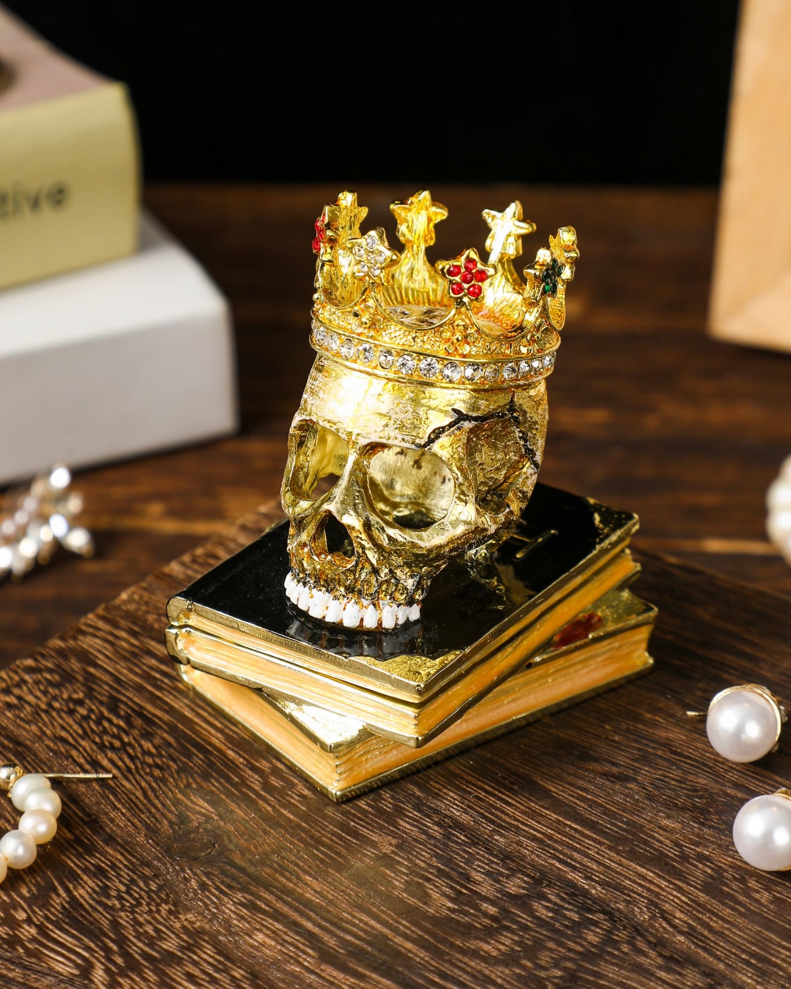 NIODAY Hand Painted Trinket Box Enamel Vintage Head Sculptures Skull Jewelry Box mallard Hinged Metal Jewelry Organizer Decorative Treasure Box Unique Gift