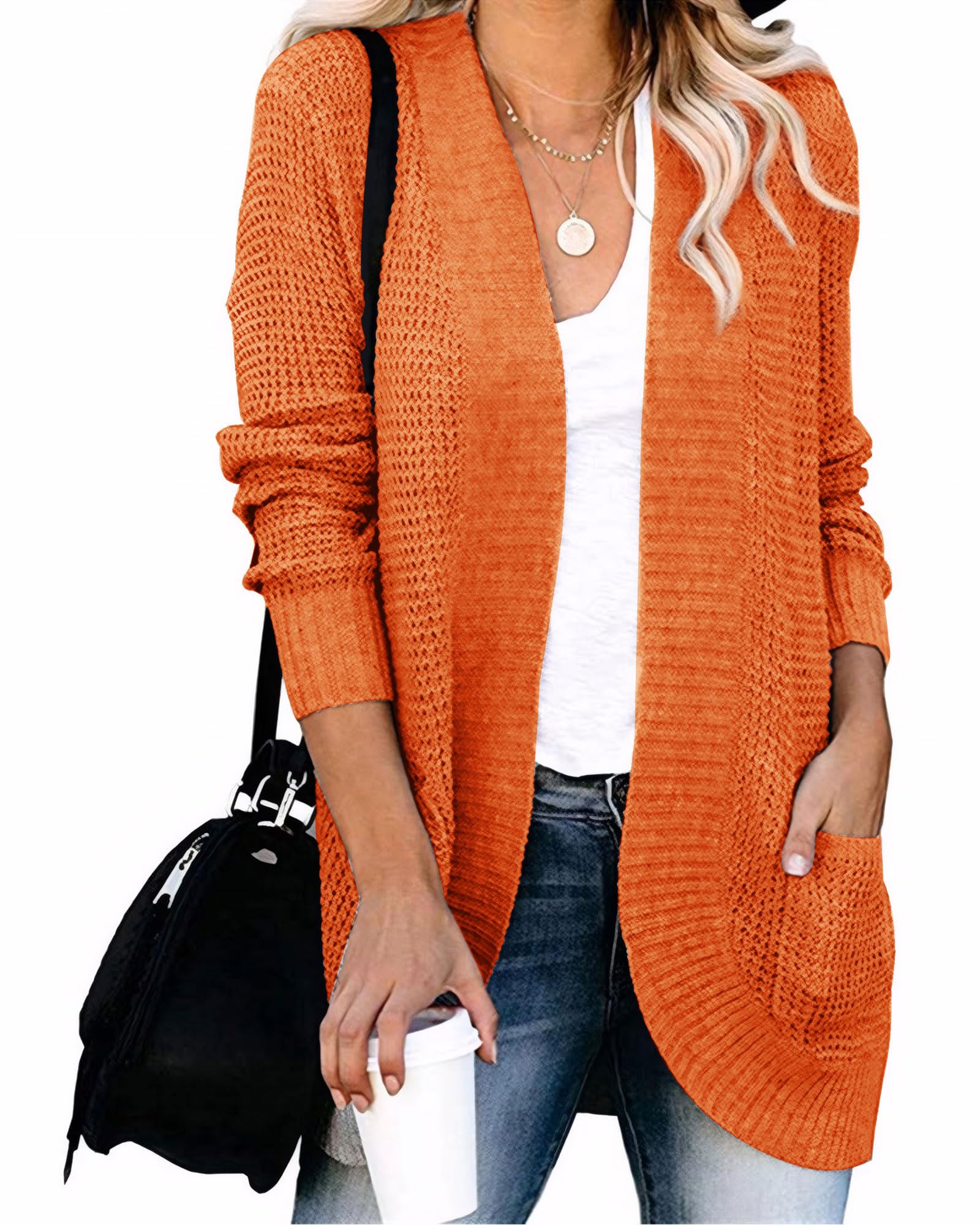 Lightweight Ladies Long Sweater Coat Open Cardigan Cropped Long