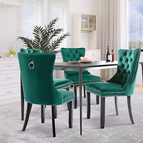 Miniatura 3 de SoarFlash Juego de 4 Sillas de Comedor de Terciopelo, Silla Lateral de Respaldo Alto, Silla Lateral Tapizada Moderna de Alta Gama con Capitoné y