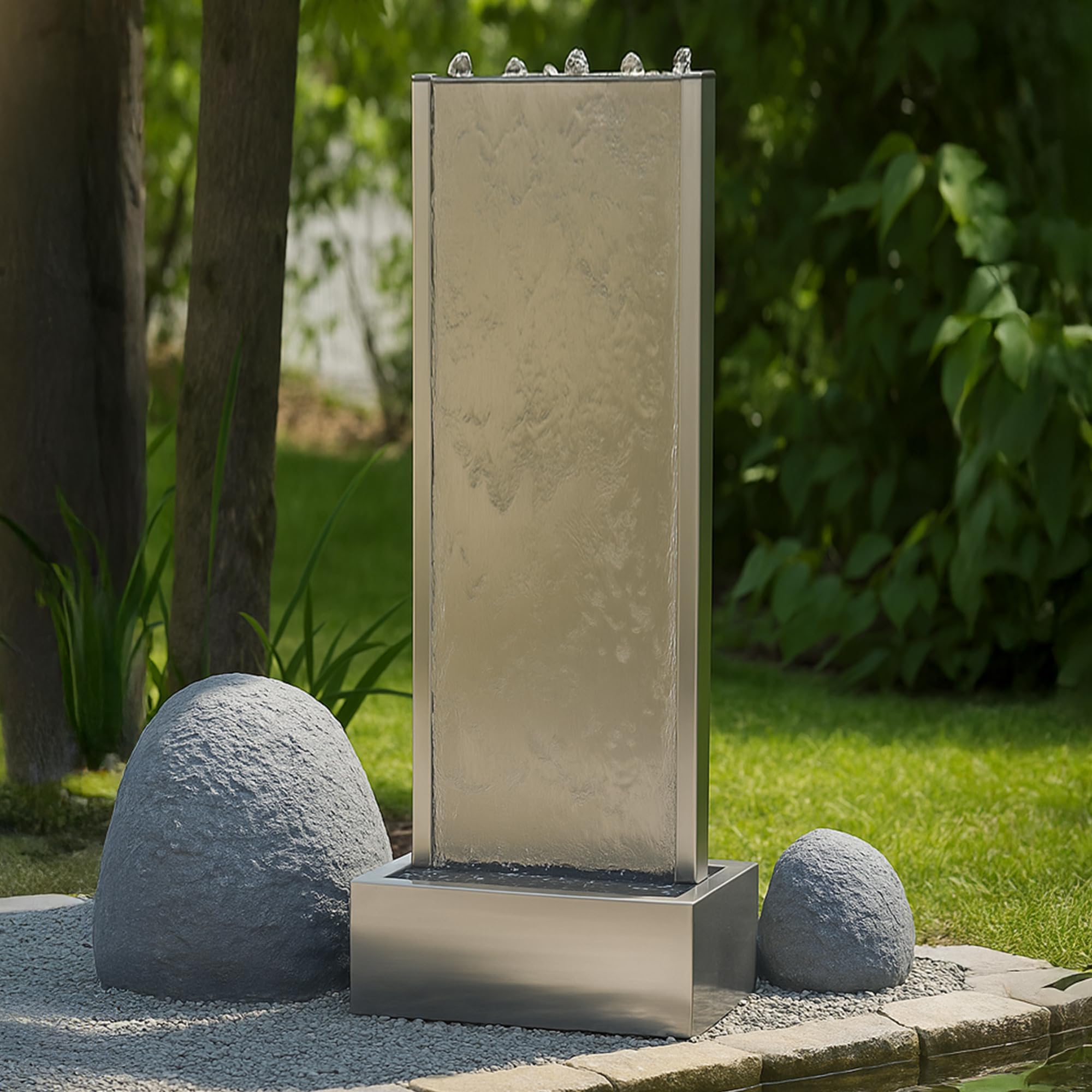 Köhko Wasserwand 23001 Edelstahl Wasserspiel 97 cm LED-Beleuchtung Garten