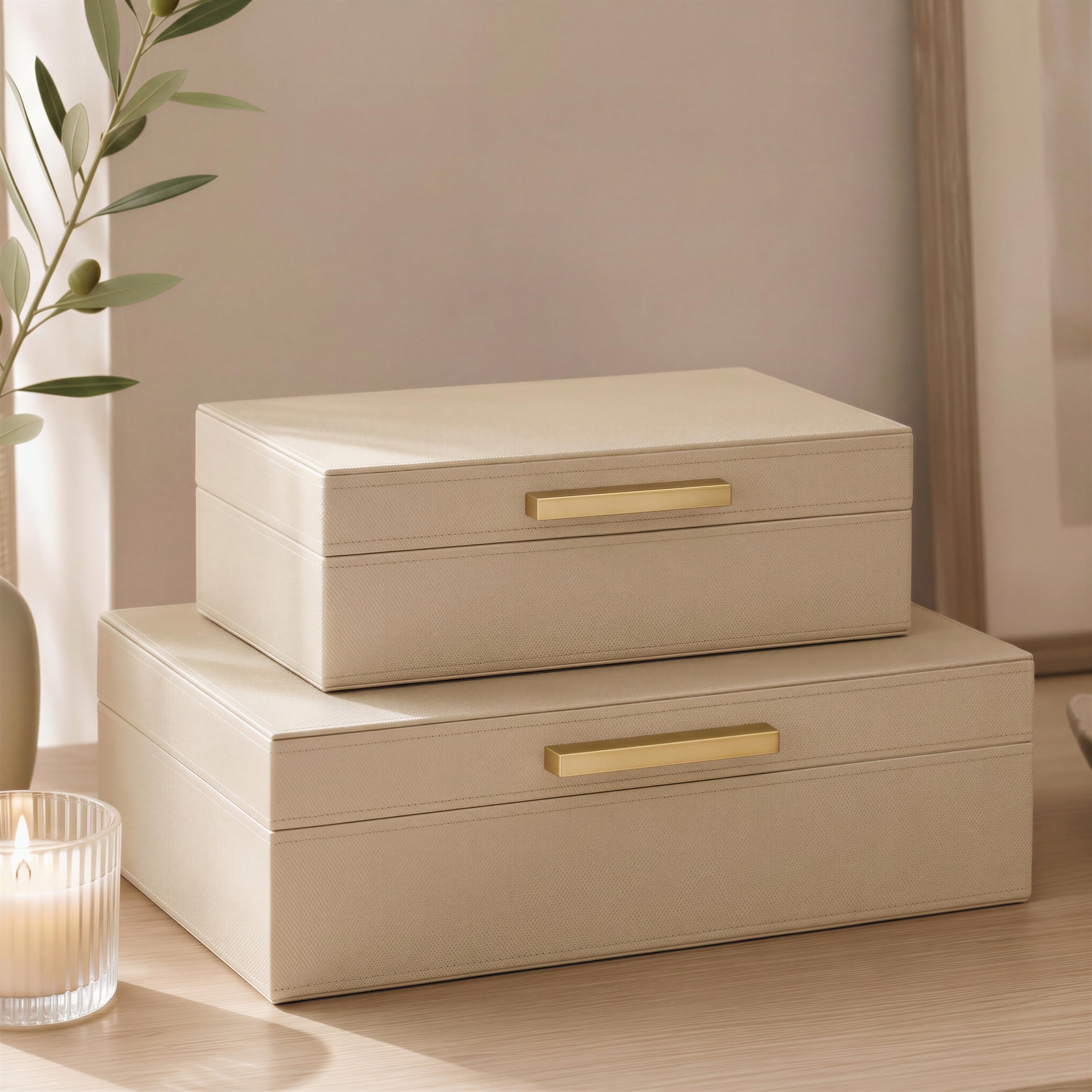 Amazon.com: Decorative Storage Boxes with Lids - Set of 2 PU