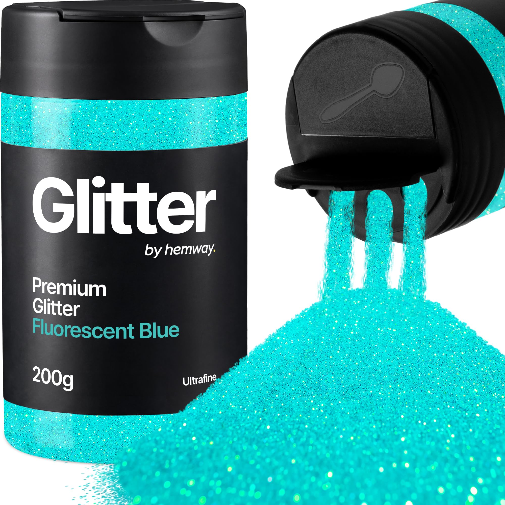 Hemway Fluorescent Blue Glitter Shaker, 200g Ultrafine Glitter for Crafts Metallic Flake Sequins for Resin & Epoxy Crafts for Decorating, Halloween, Christmas, Nail, Face, Art