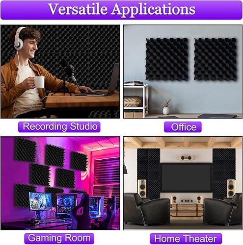 Miniatura 5 de TroyStudio Paneles de espuma acústica gruesa, 12 x 12 x 3 pulgadas, 12 piezas de espuma de banda ancha que absorbe el sonido, azulejos acolchados