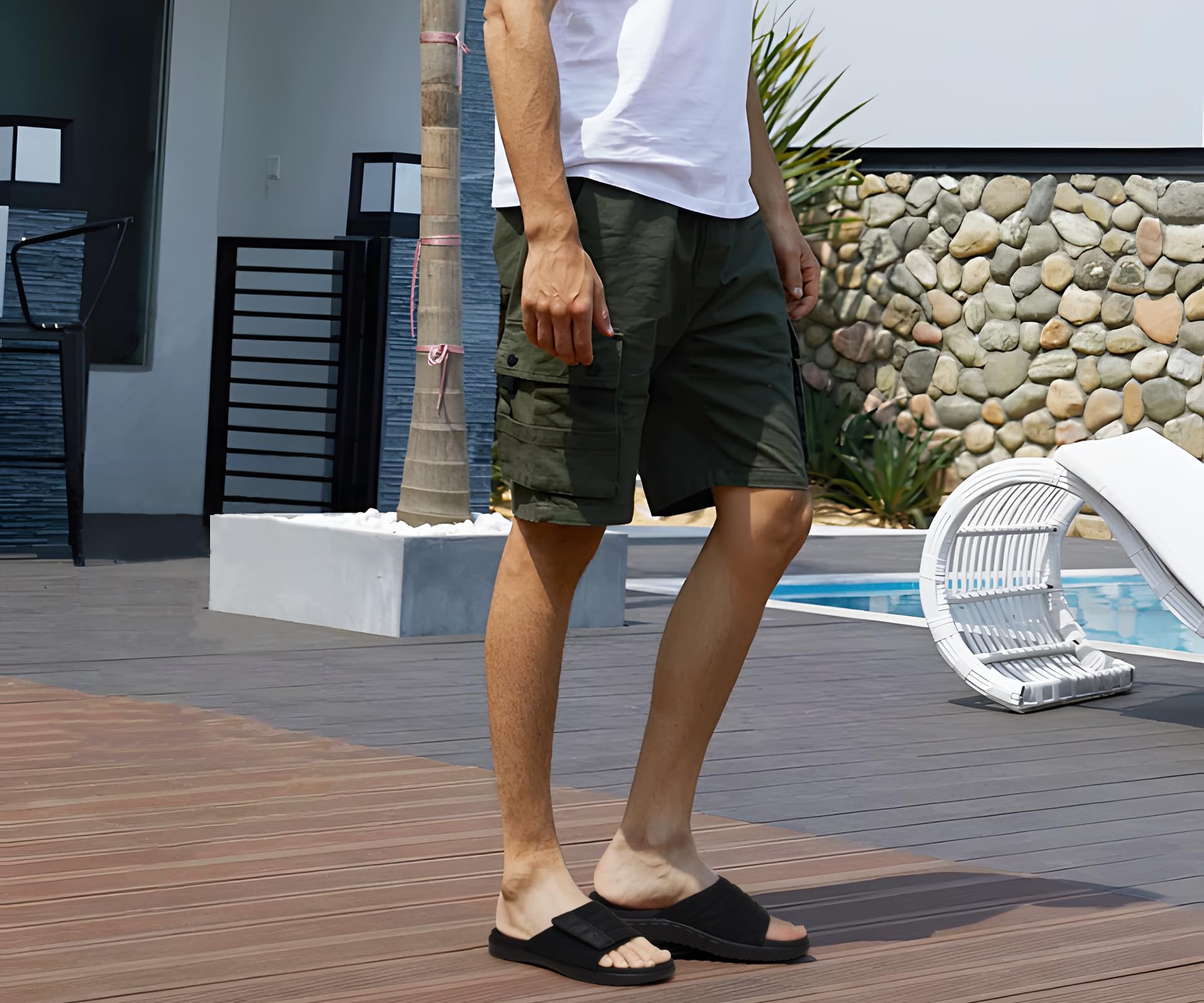 ONCAI Sandales pour Hommes Sangles Réglables Orthotique Bout Ouvert Sports Slides avec Souple Confortable Support de la Voûte Pantoufles Taille 40-49