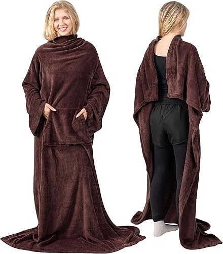 Miniatura 170 de PAVILIA Manta con mangas para adultos, mujeres y hombres, manta suave y cálida de forro polar, manta de regalo Negro -,Marrón,Burrito Beige,Carbón