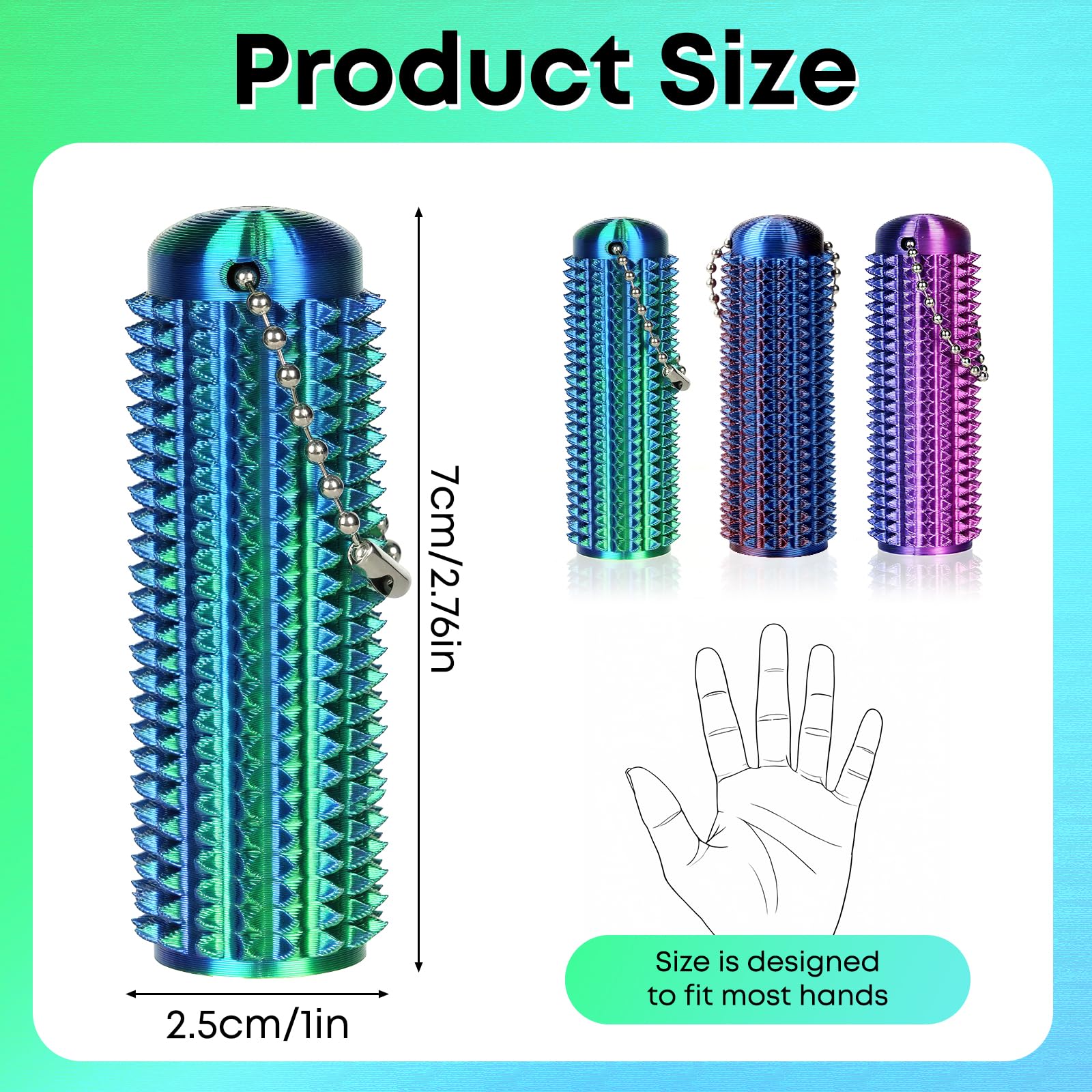 3PCS Spiky Grippie Stim Keychains Spiky Roller Fidget Stim Fidget Keyring Silent Fidget Toy for Adults Relax & Focus Stress Relief Novelty Gifts for Work and Study - Image 2