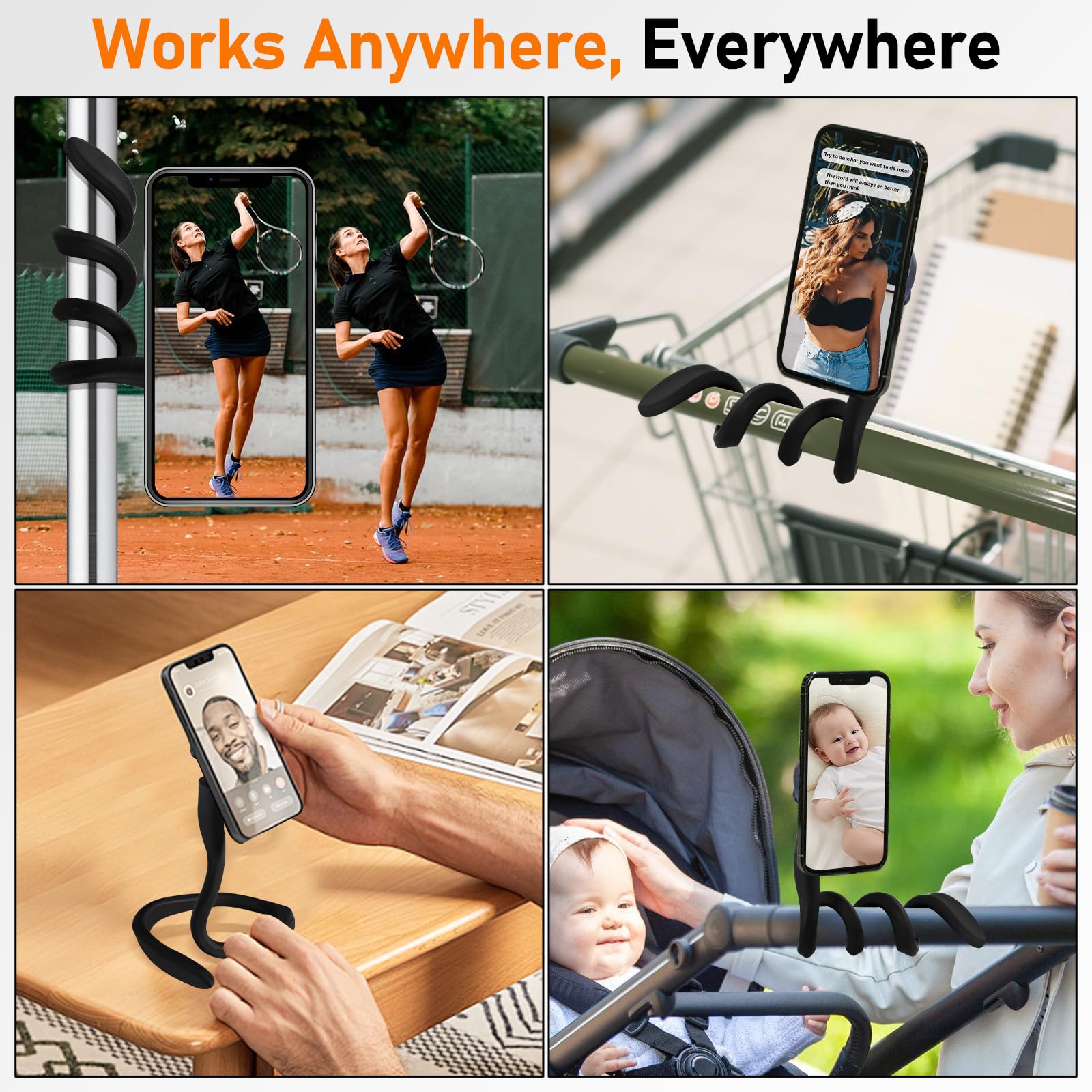 Flexibel Handyhalterung für Magsafe für Fitness im Fitnessstudio, Schwanenhals-Handyhalterung Magnetisch Handy Fahrradhalterung für Fitnessgeräte, Kinderwagen, Einkaufswagen, Heimtrainer (schwarz)