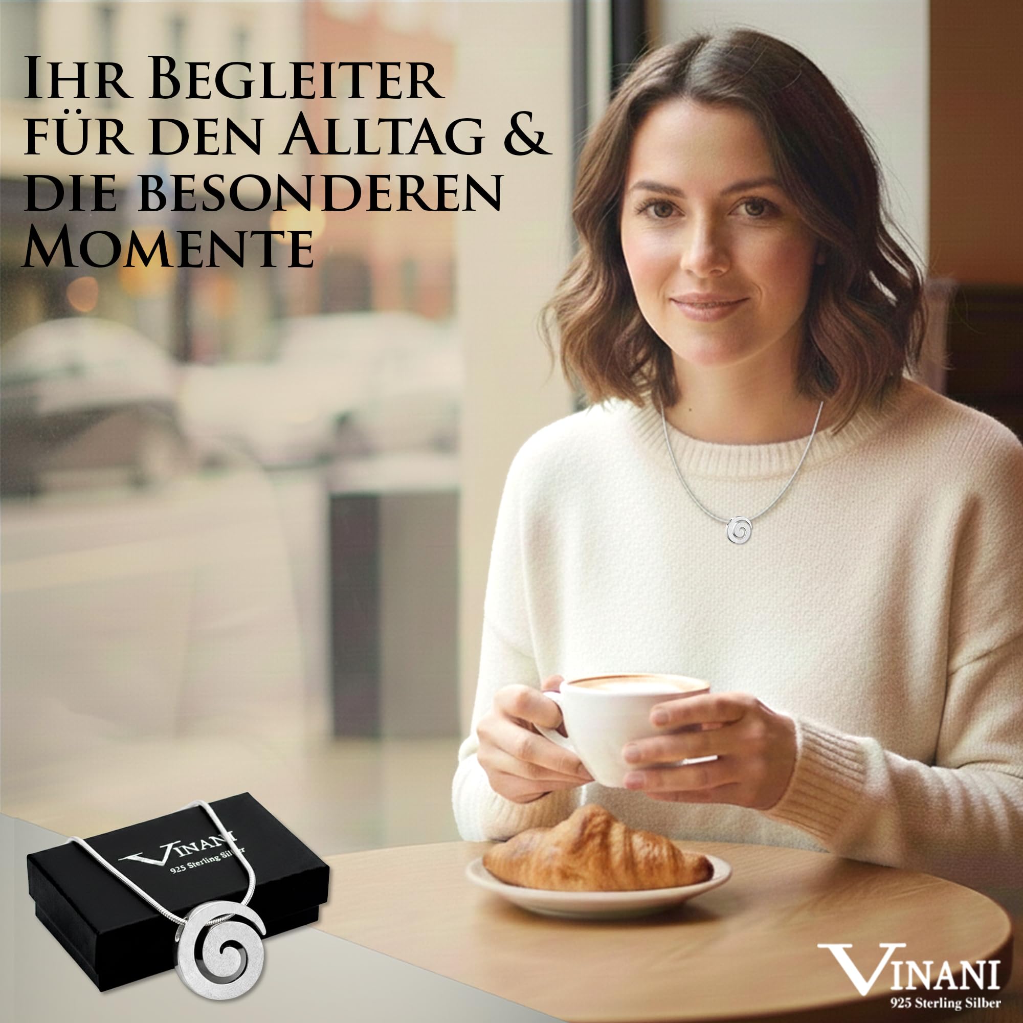 Vinani Spirale Anhänger gebürstet mit Schlangenkette aus 925 Silber ASR | Edler Spiralen-Anhänger aus 925 Sterling Silber, gebürstet, nickelfrei, anlaufgeschützt und mit Schlangenkette aus Italien.
