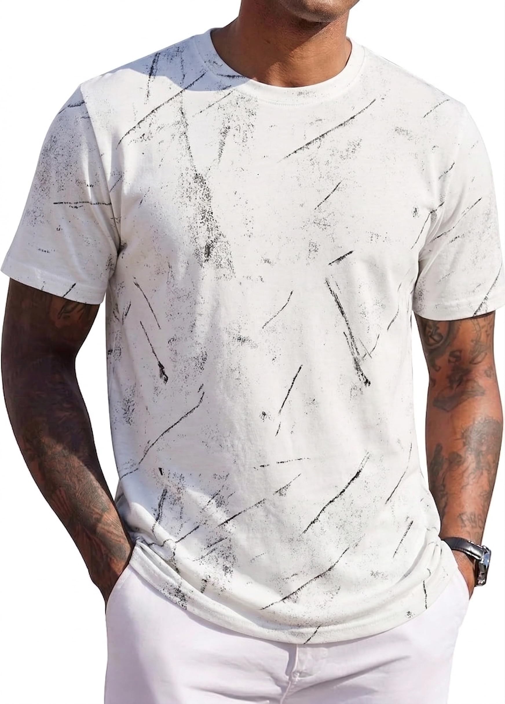 JEEGAL Herren T-Shirt Rundhals, 95% Baumwolle 5% Elasthan, Regular Fit Kurzarm Shirt mit Print, bequemes Männer Basic Shirt für Alltag Freizeit Sommer