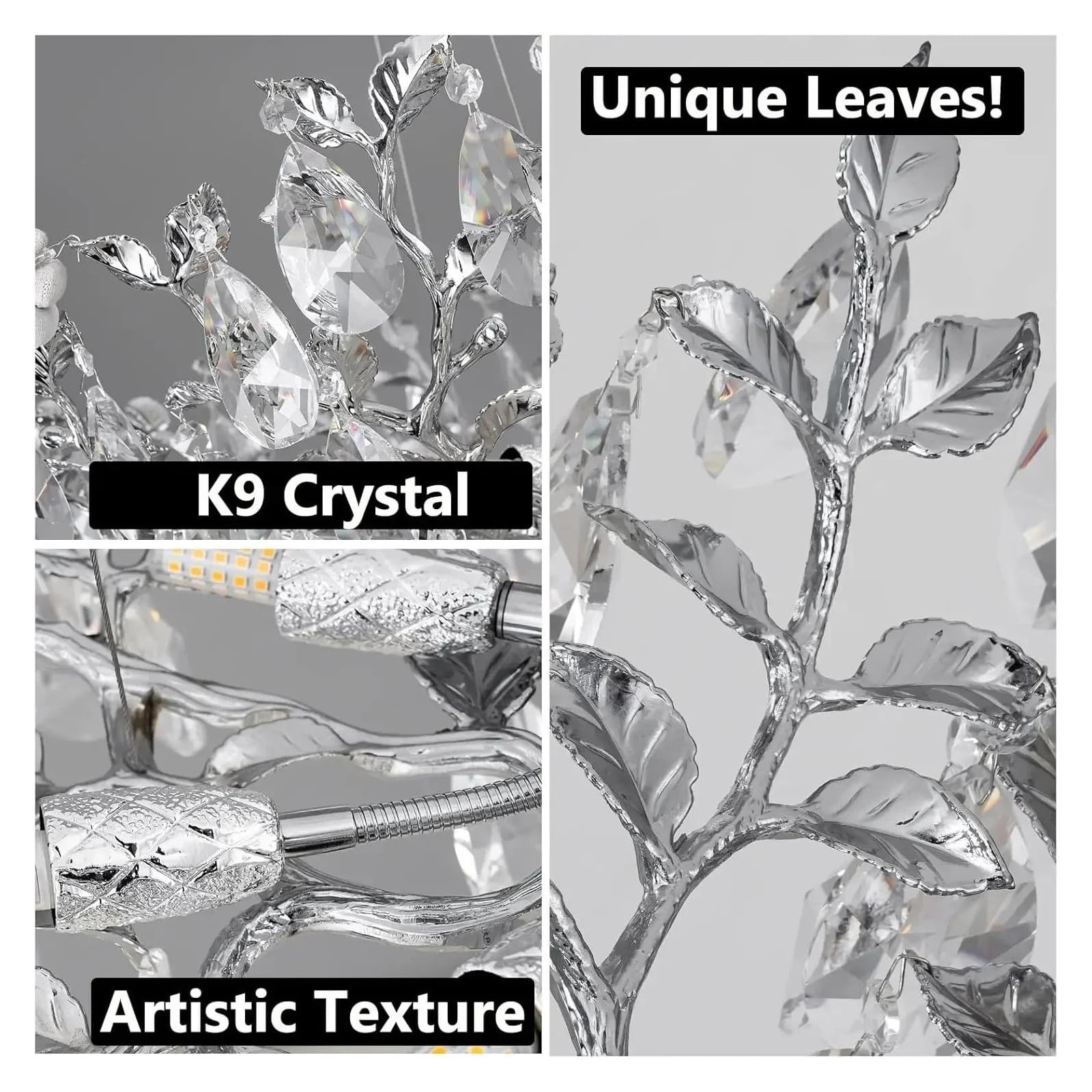 Genérico Lámparas de araña, Lámparas colgantes de techo modernas con LED cristal dorado cromado for sala estar, comedor, iluminación colgante, lámparas decoración del hogar(Chrome,L130xW54xH30cm)