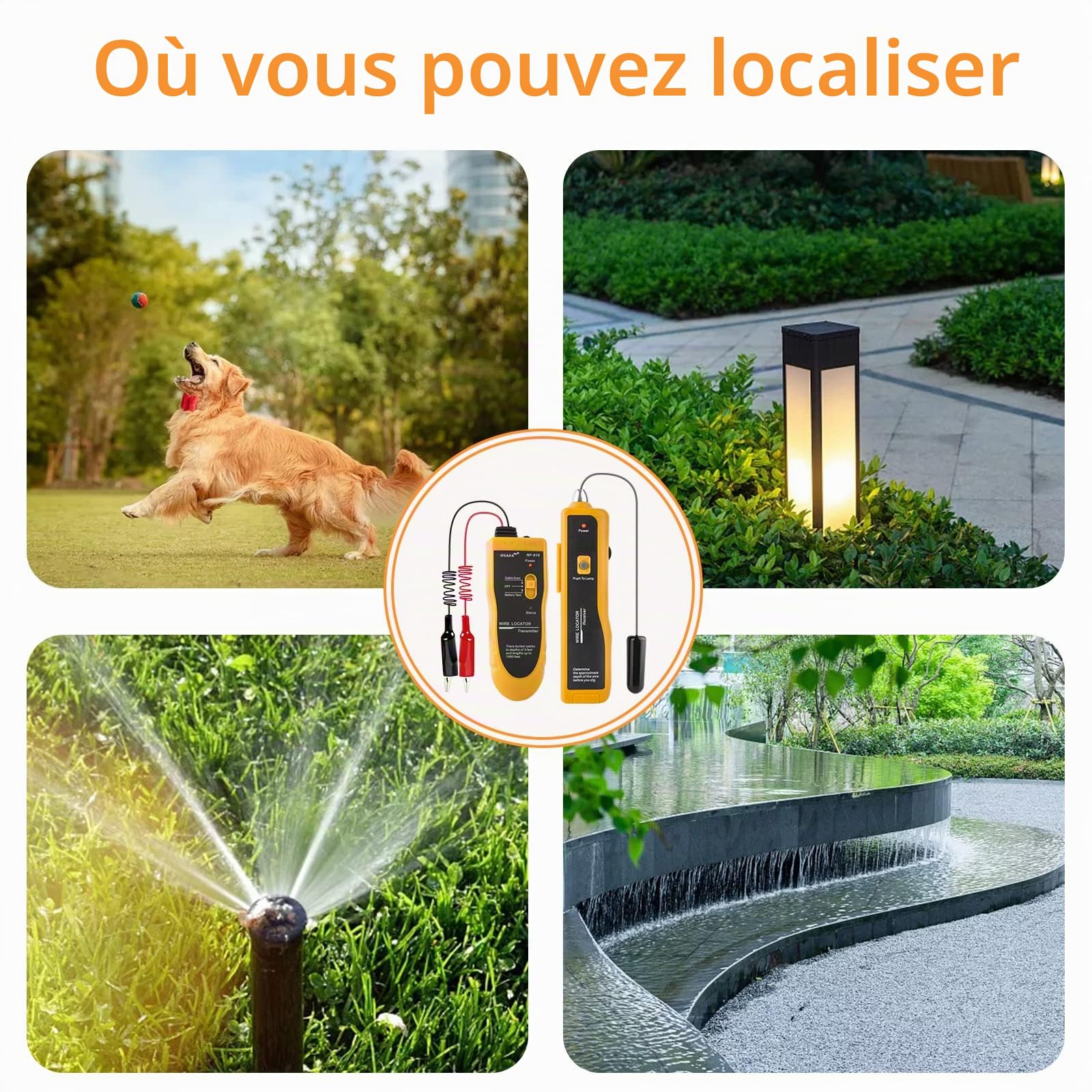 NOYAFA nf-816-c Localisateur de câble sous-sol pour clôture pour animaux de compagnie, arroseur, tuyaux métalliques, fils de téléphone, câble coaxial avec casque