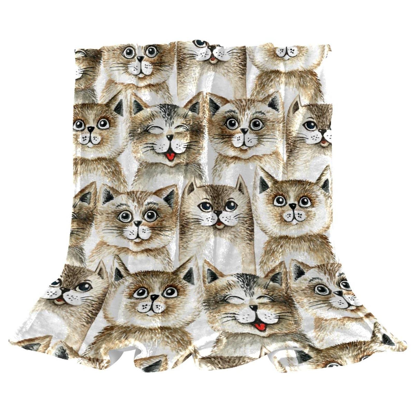 Jeté de lit en polaire marron motif chat rétro plaid pelucheux pour canapé