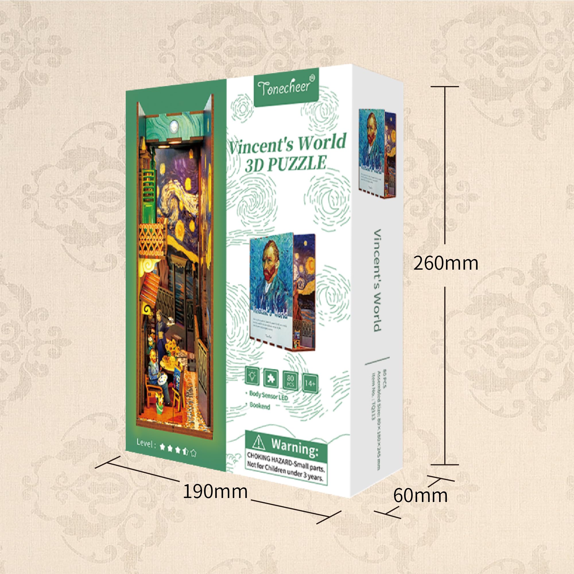 Tonecheer DIY Book Nook Kit 3D Holzpuzzle Modellbausatz für Erwachsene, mit Licht Booknook Bastelset Personalisierte Geschenke für Frauen und Männer (Vincents Welt)