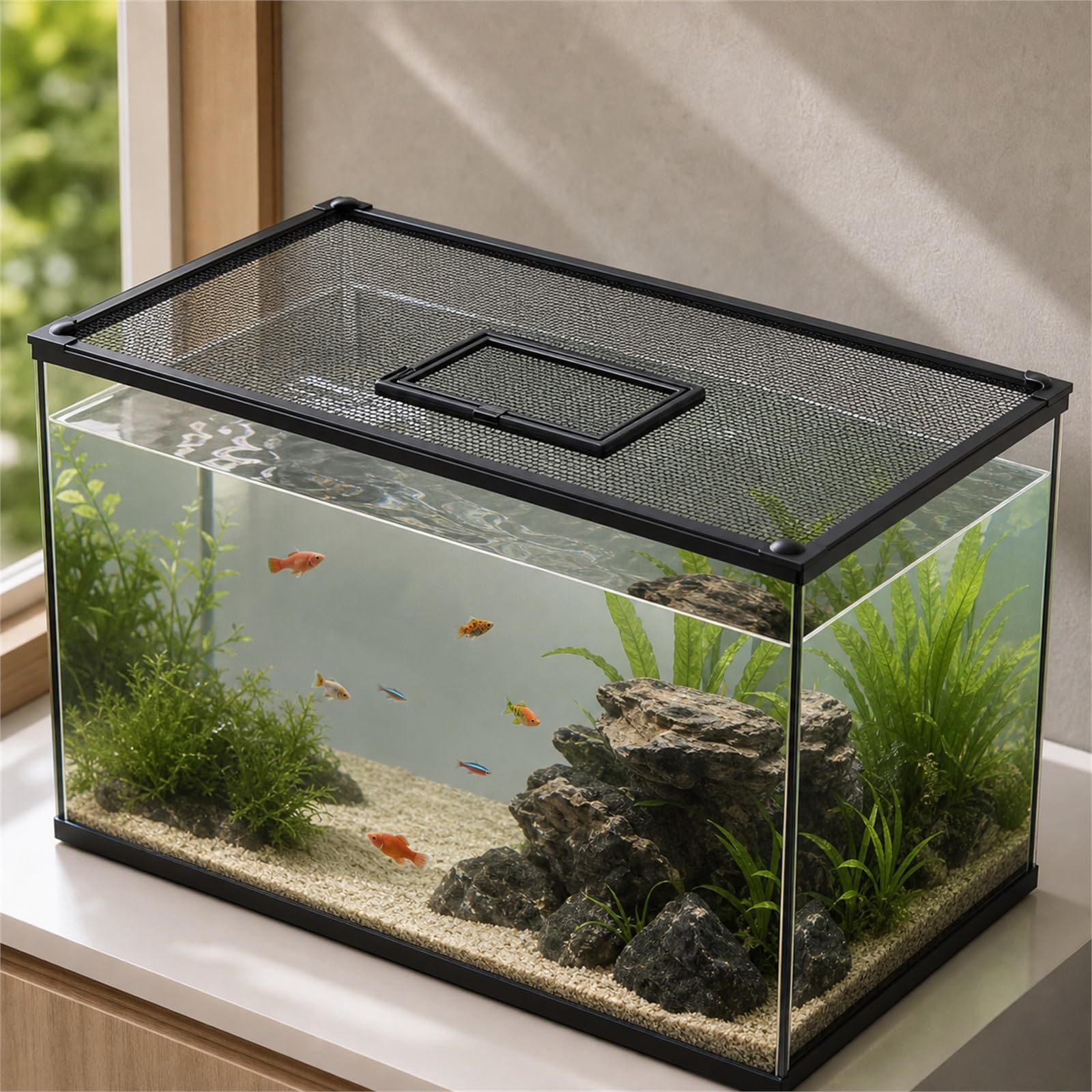 Aquarium Abdecknetz Magnetisch,Magnetische Aquarium-Anti-Sprung-Abdeckung,Aquarium-Abdecknetz,Nicht Leicht Verformbar,Geeignet FüR Alle Arten Von Landbecken Und Aquarien