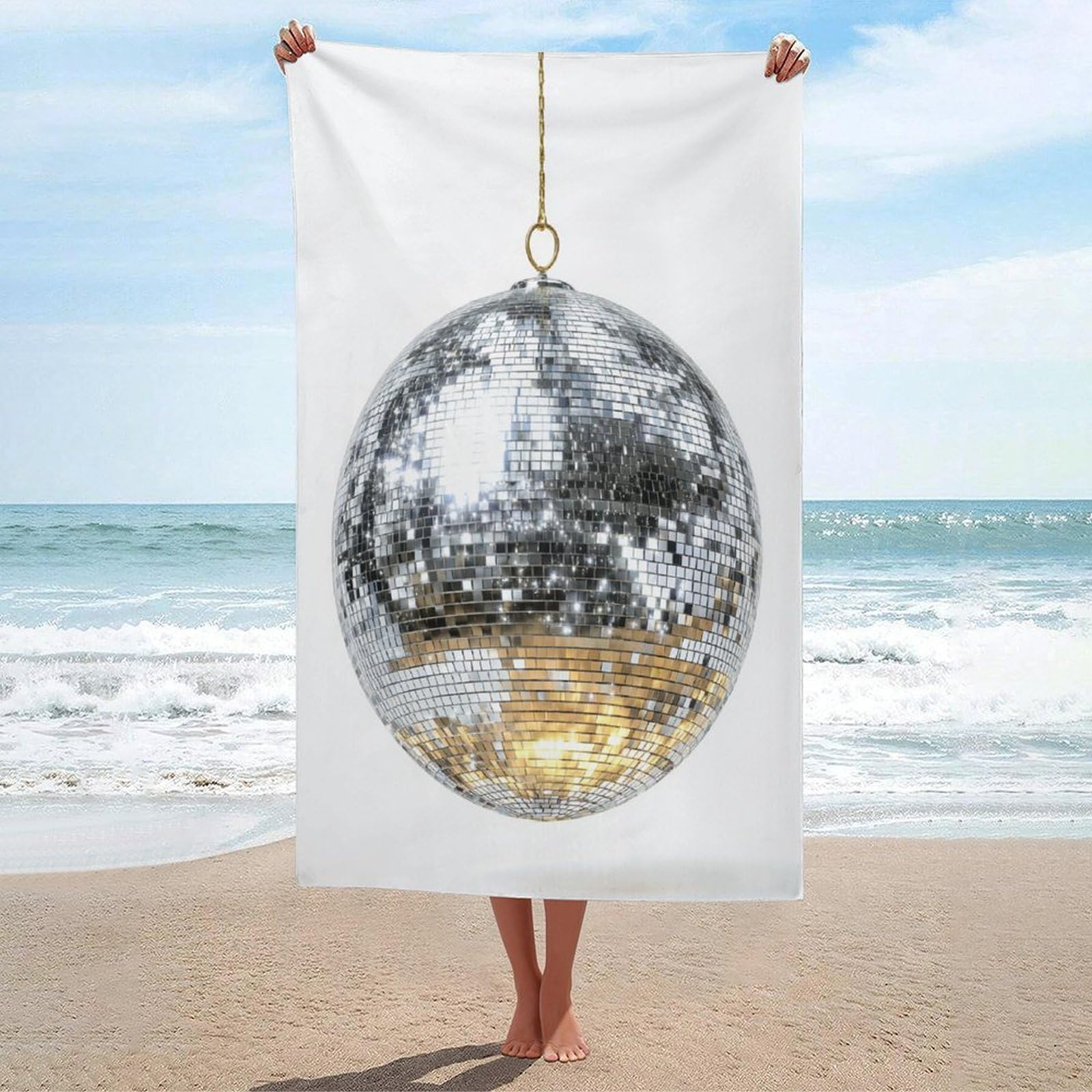 LSRCPD Dazzling Silver Beach Towel Sand Free Microfiber Large Shower Towels Multipurpose Absorbent for Bathroom Pool 130x80 CM