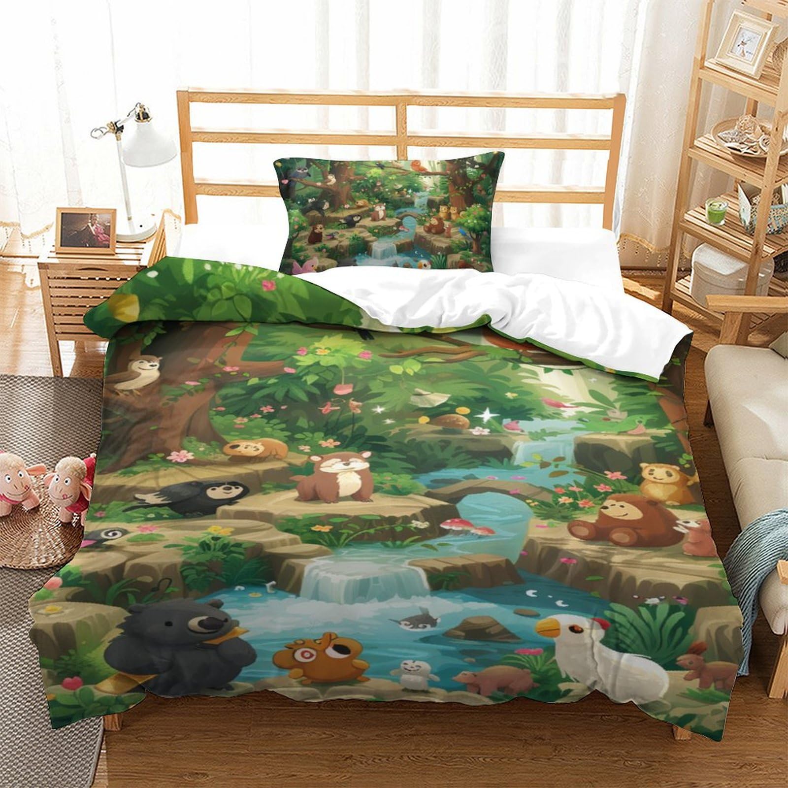 Parure de couette jungle 135x200cm anti-pli en microfibre respirante