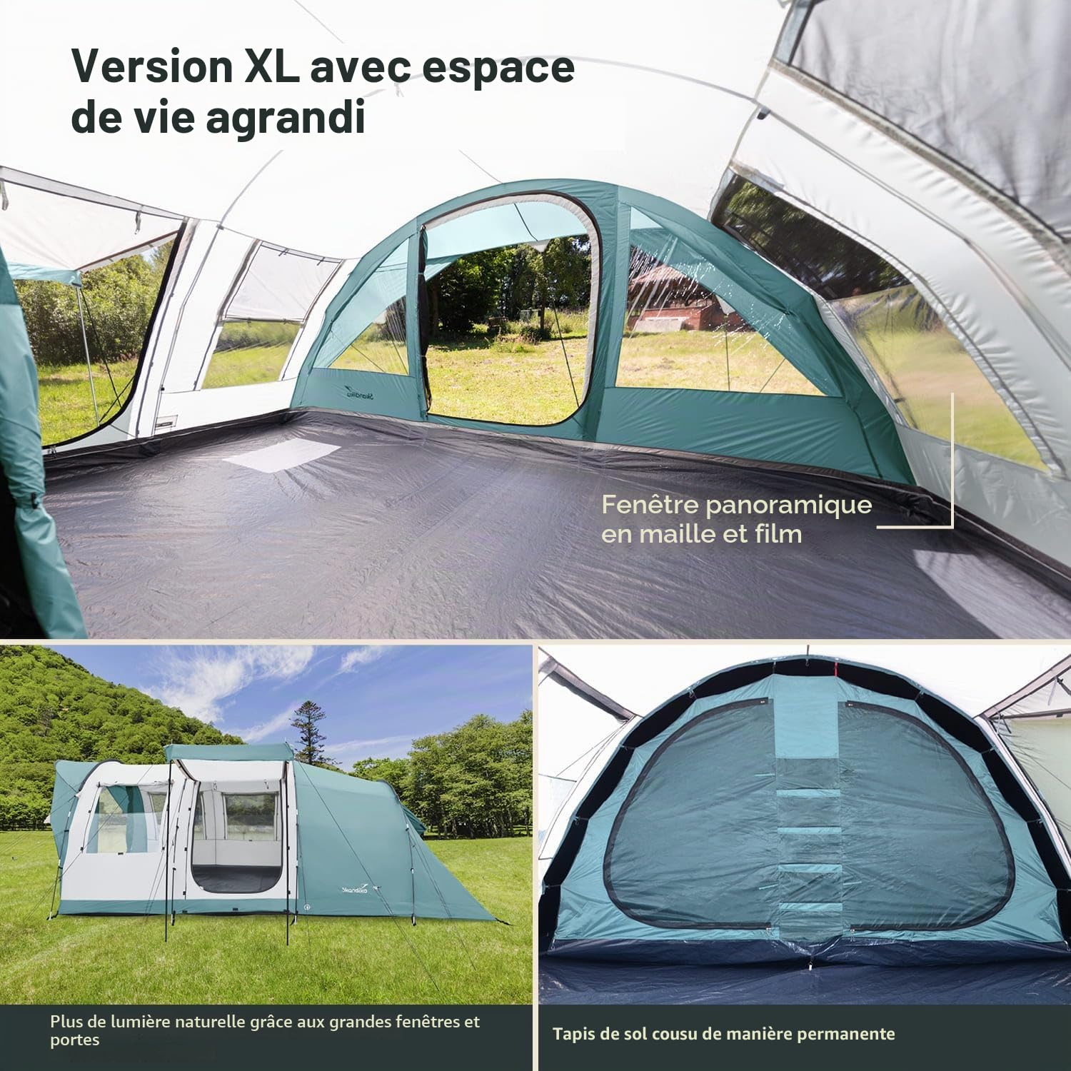 Skandika Tente Tunnel Egersund 5 XL Sleeper Protect | Tente de Camping familiale pour 5 Personnes, Sol de Cousu, Cabine de Couchage Noire, Hauteur 2 m, étanche, Anti-UV