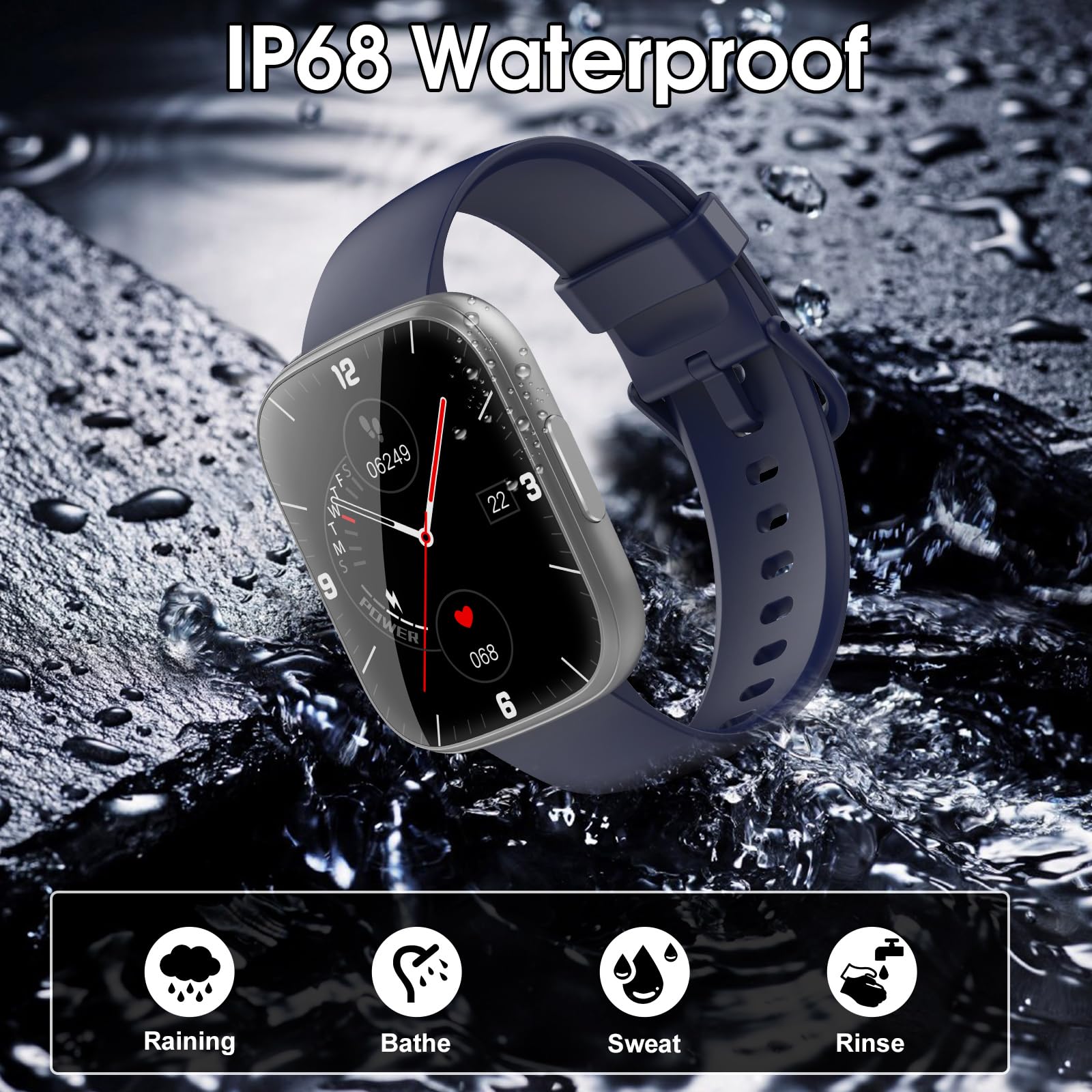 Puqo Smartwatch Uomo Donna, Nuovo 1,95'' Orologio Smartwatch Effettua/Risposta Chiamate, 112 Modalità Sportive Fitness Tracker con Contapassi/Sonno/Cardiofrequenzimetro, IP68 Smart Watch, Blu Scuro