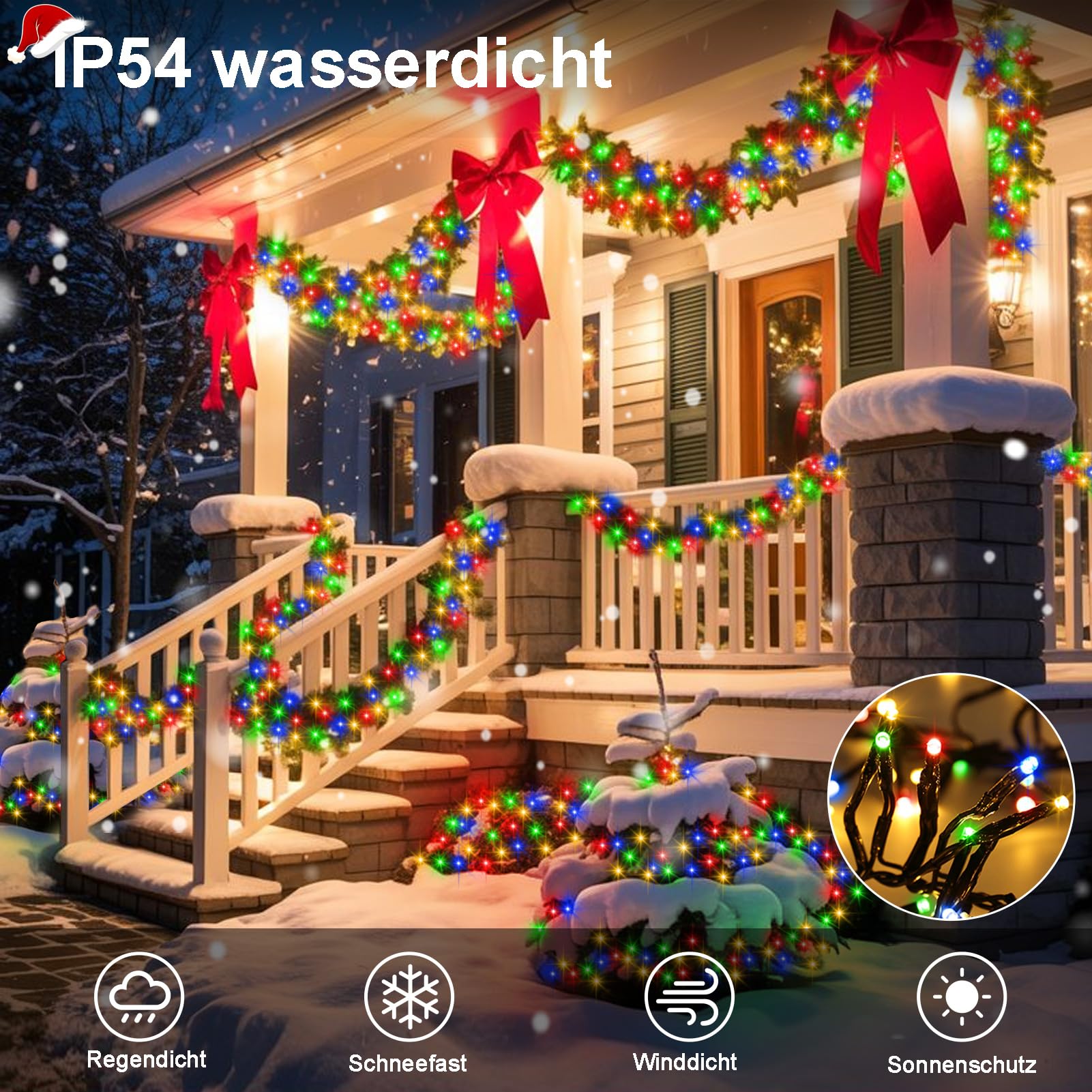 Zwei Farben 30M Lichterkette Außen 1500 LED Cluster Lichterkette mit Timer | Fernbedienung Lichterketten Weihnachtsbaum mit Stecker für innen außen Baum Hochzeit Dekor (Warmweiß oder Mehrfarbig)