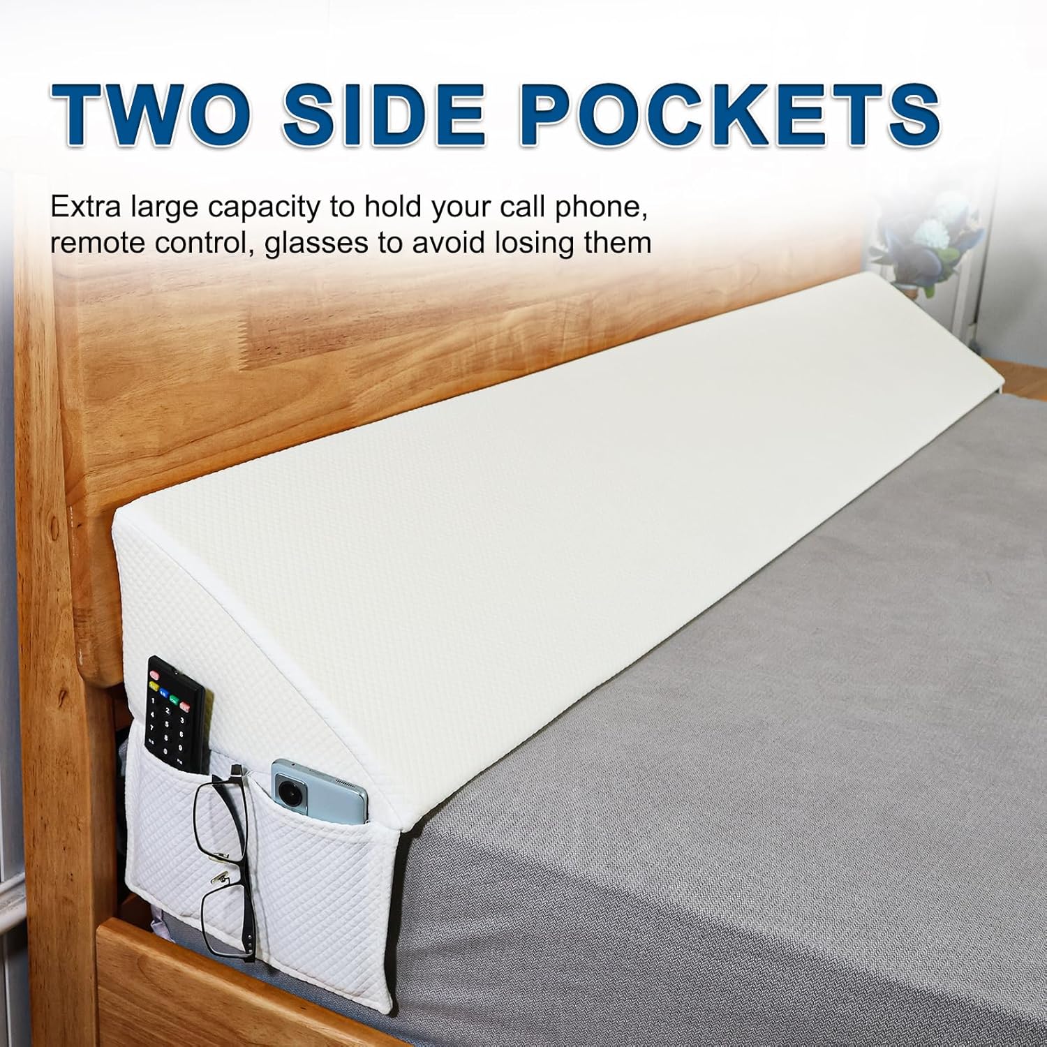 Queen Bed Wedge Pillow for Headboard Bed Gap Filler/Headboard Pillow,Pillow Wedge for Headboard Gap(0-7") Stop Loosing Your Pillows,Phone (60"x10"x6")
