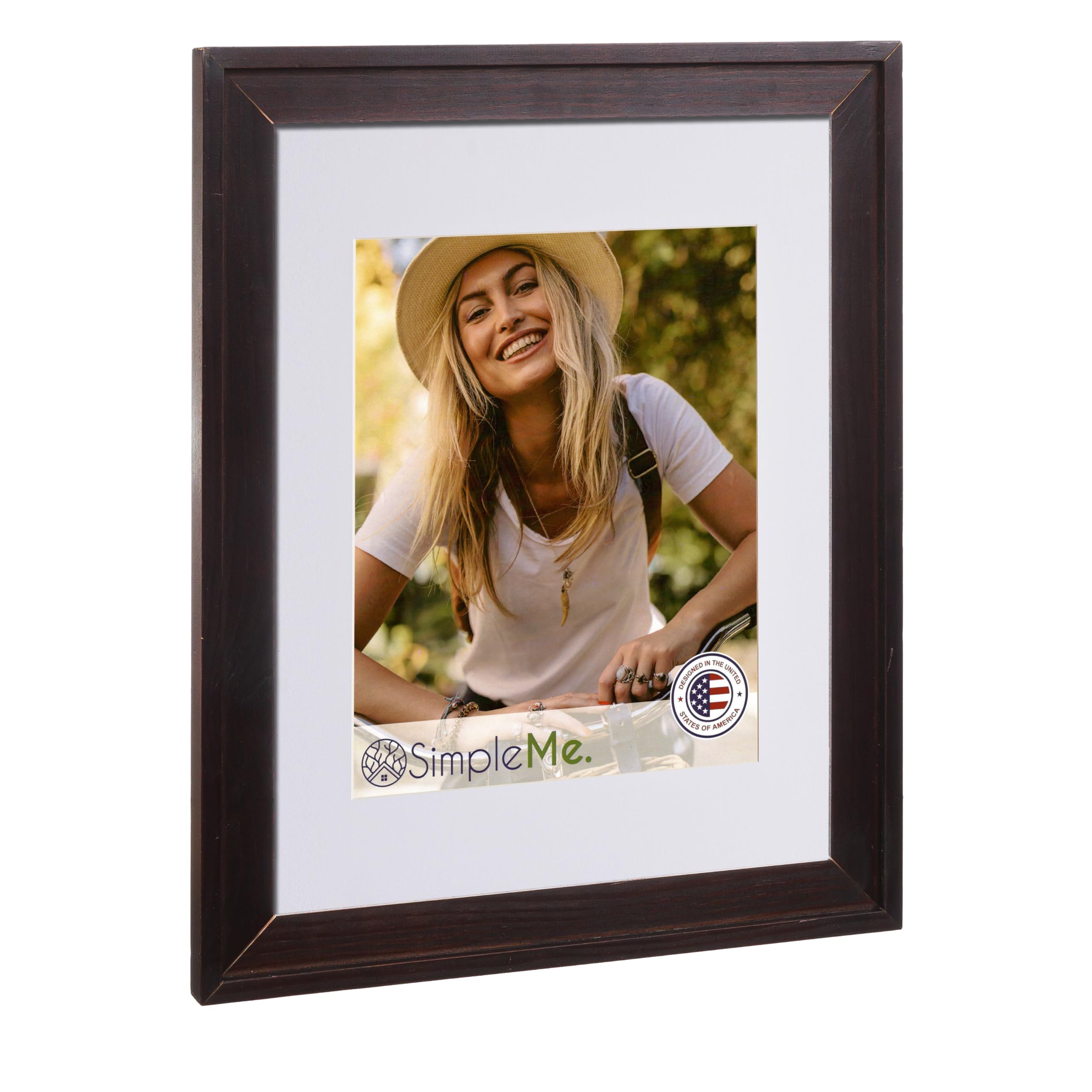 SimpleMe 100% Solid Wood Picture Frame with Mat or without Mat - Rustic Natural Wooden Photo Frames with Glass, Wide Moulding - Brown