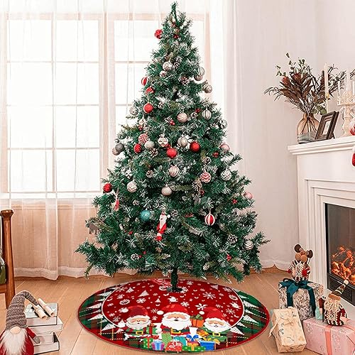 Miniatura 6 de Falda de árbol de Navidad de 36 pulgadas, Papá Noel grande a cuadros rojos, decoración de Navidad para árbol, tapete de árbol de Navidad para