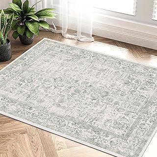 PureCozy Green Area Rug 2x3 Entryway Rug Kitchen Vintage Living Room Carpet Indoor Bedroom Rug Washable Distressed Rug Flo...