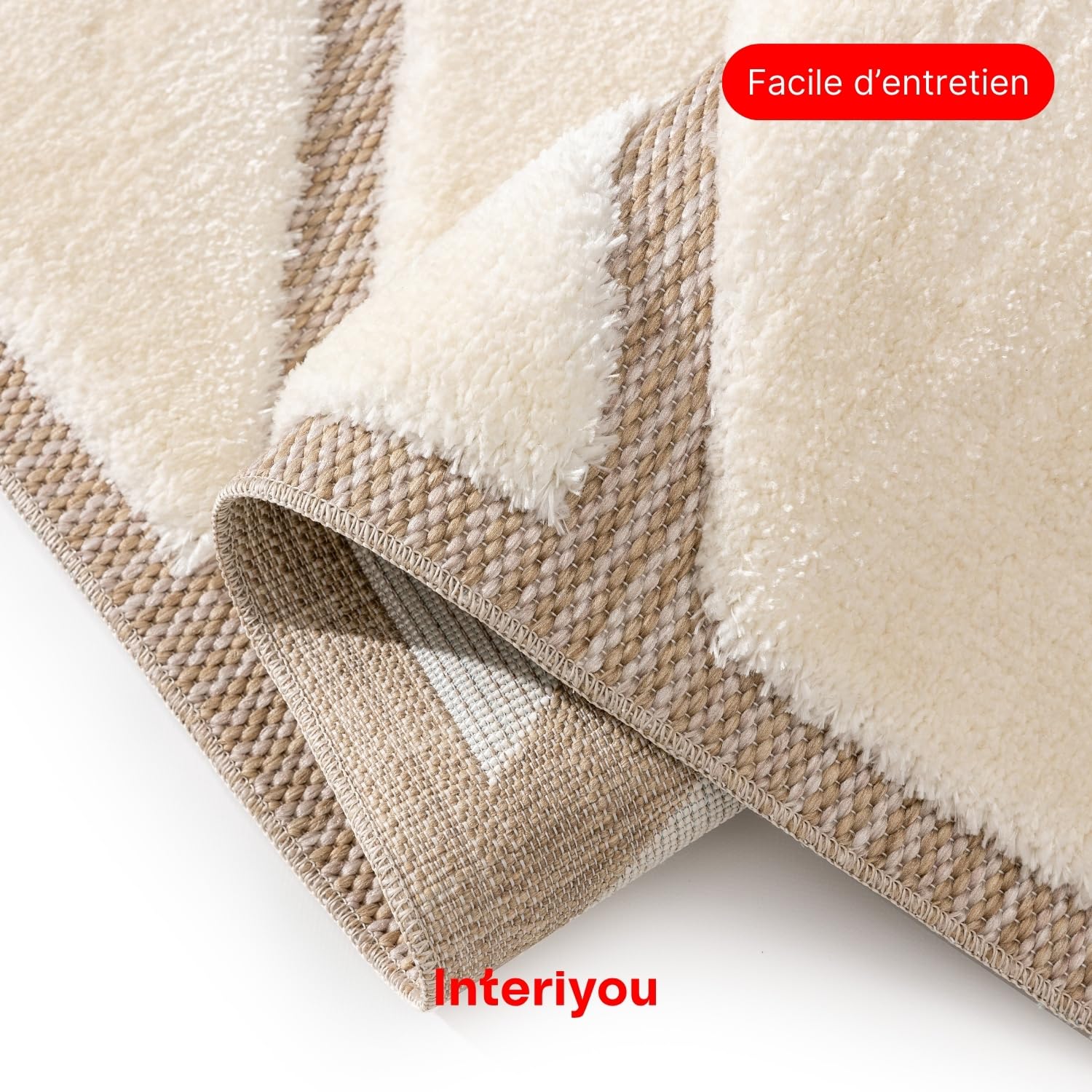 Interiyou Tapis Salon Verona - 160x230 Crème/Beige - Poils Longs avec Effet 3D - Motif géométrique - Intérieur pour Chambre, Bureau, Couloir - Facile à Entretenir