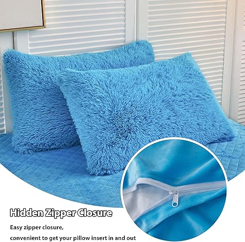 Miniatura 5 de LIFEREVO Paquete de 2 fundas de almohada de pelo sintético lanudo de 20 x 26 pulgadas, fundas de almohada decorativas esponjosas con cierre de