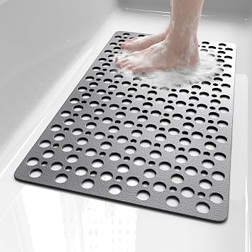 XIYUNTE Bath Mat for Tub Non Slip Shower Mat -28" x 15" Soft TPE Bathtub Mat Non Slip Shower Mats for Inside Shower, Anti Slip Shower Floor Mat with Suction Cups, Quick-Drying Bath Tub Mat, Grey