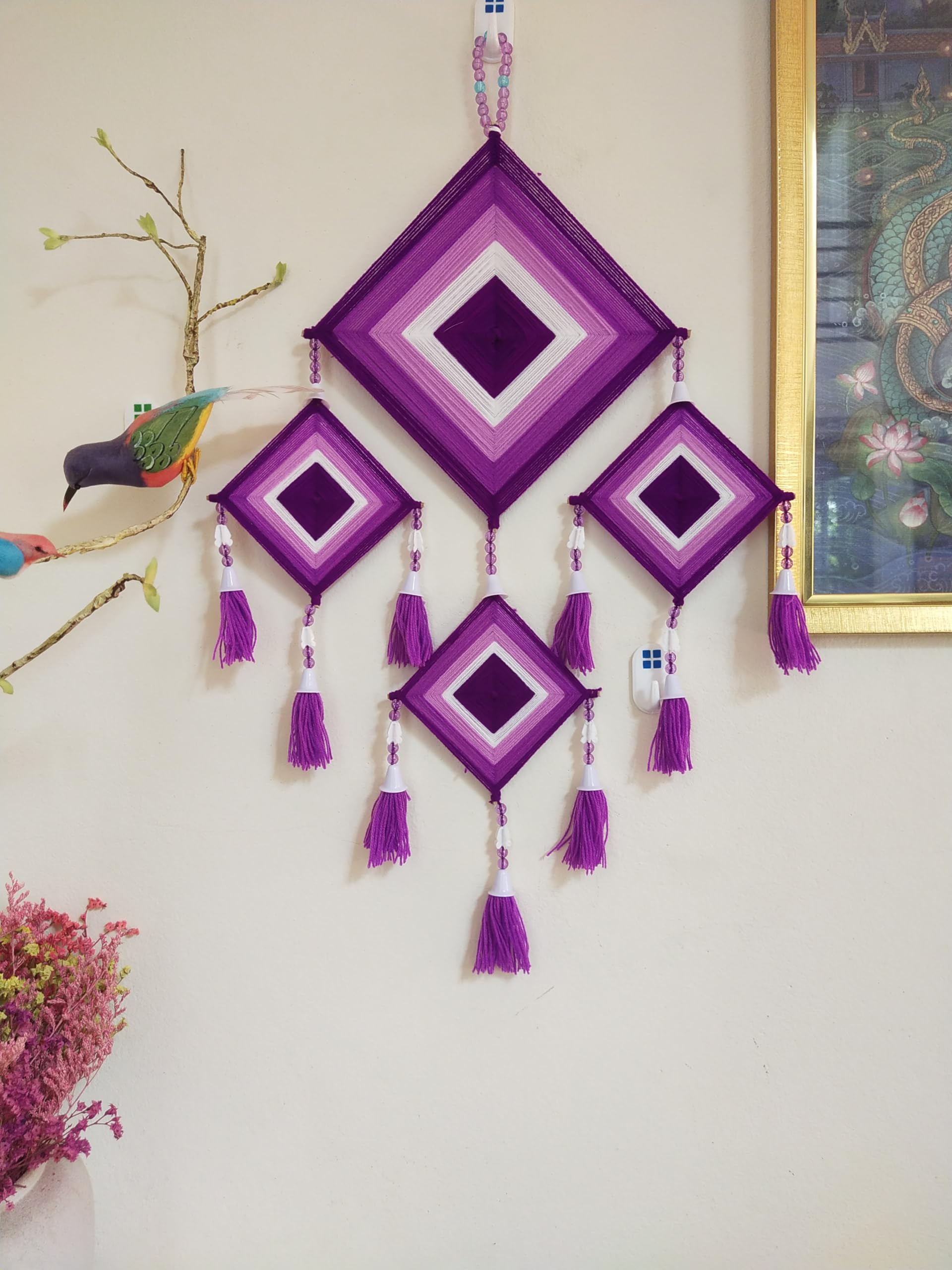 Moose546 Decorative Dreamcatcher Purple Tung Hanging Square Ornaments with Beads 15