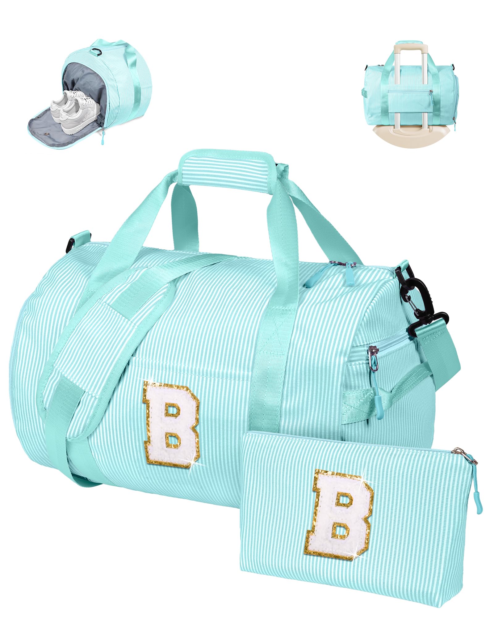 Vogewood Fashionable Gifts for Girl, Girls Travel Duffle Bag, Kids Initial Overnight Bags with Shoe Compartment, Personalized Weekend Bag with