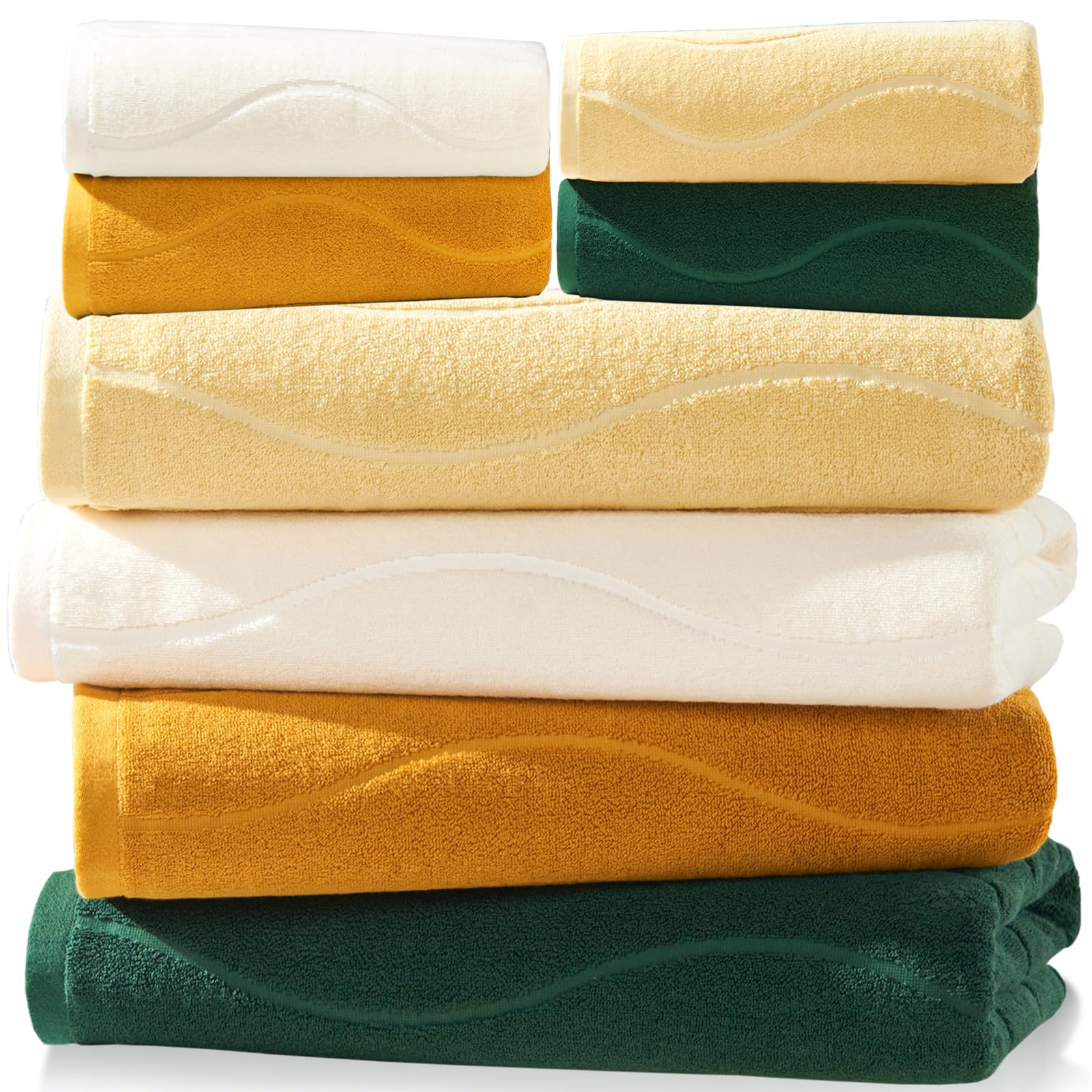 OLESTER 8Piece Luxury Cotton Towel Set, 4 Bath Towels 27x54 in, 4 Hand Towels 13x30 in, 480GSM 100% Cotton Highly Absorbent Multicolored Towels for Beach Spa Gym Hotel, Bathroom Supplies