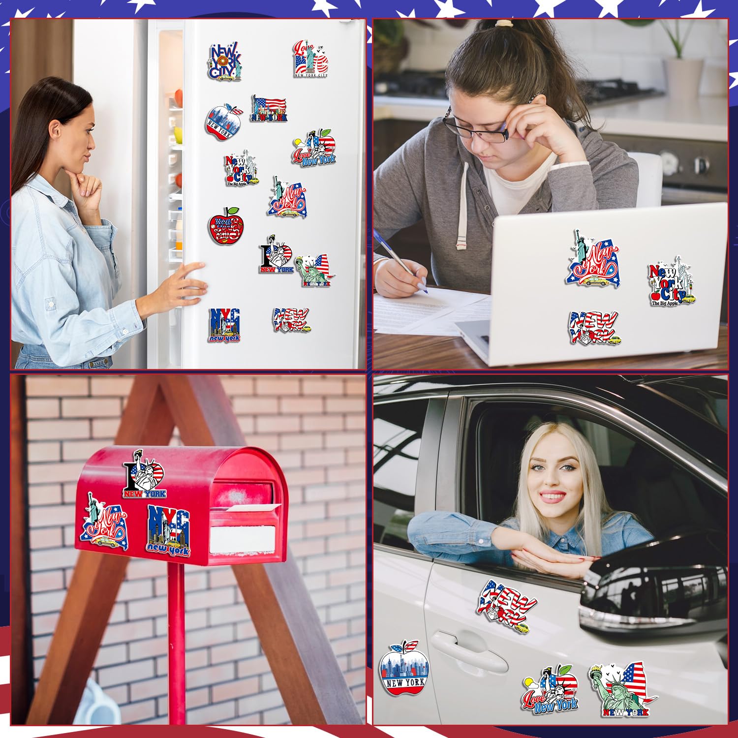 Souvenir New York Lot De 12 Aimants NYC LUVART - Drapeau US/Statue Liberté | Pour Frigo/bureau | Souvenirs De Voyage New York Decoration