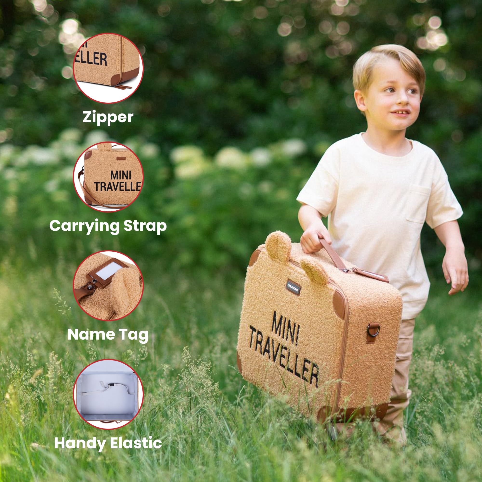 Childhome Valigia per bambini Weekend formato cabina compatto resistente con manico etichetta nome orsacchiotto marrone