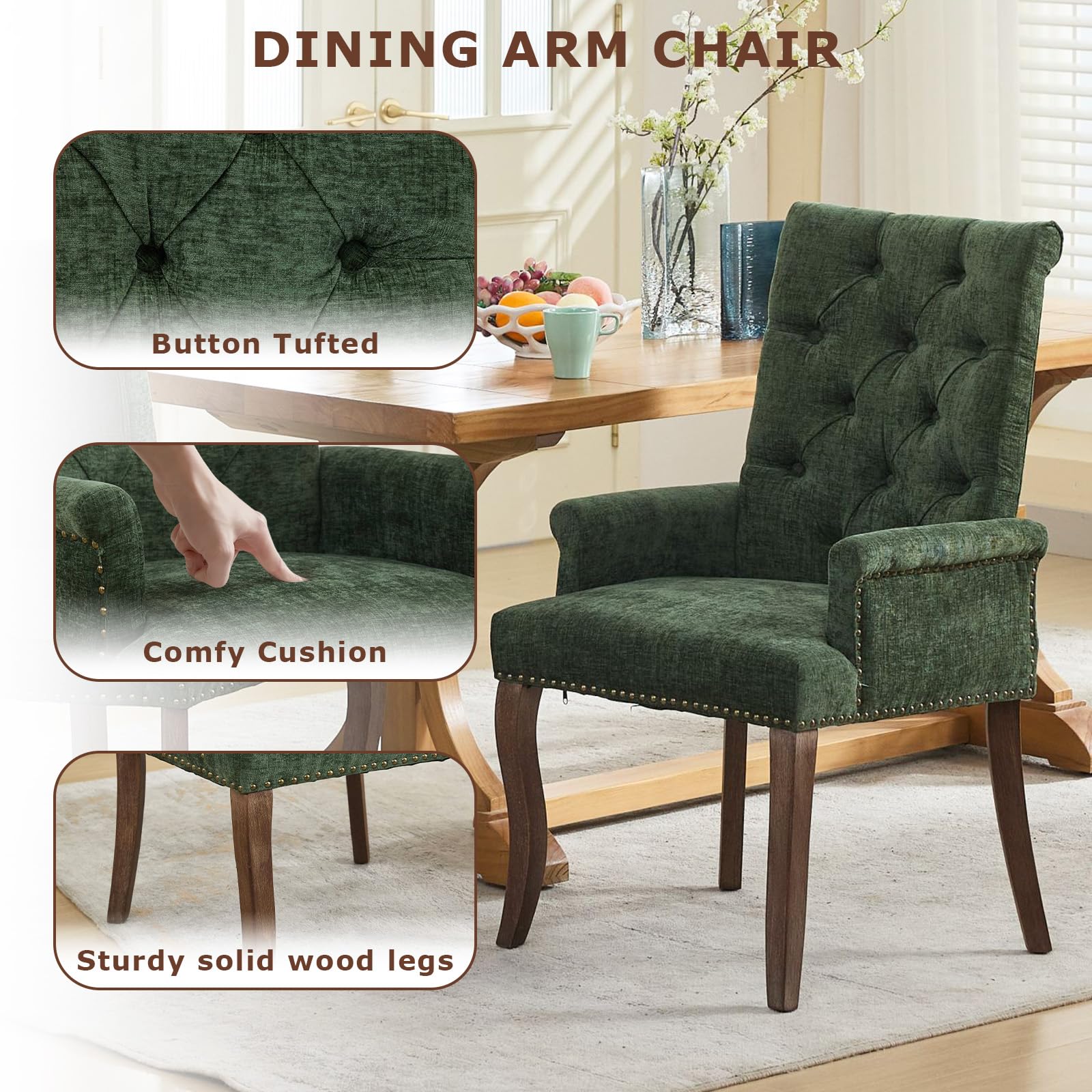 SoarFlash 4er Set Chenille-Sessel Grün, Modernes Knopftuft-Design