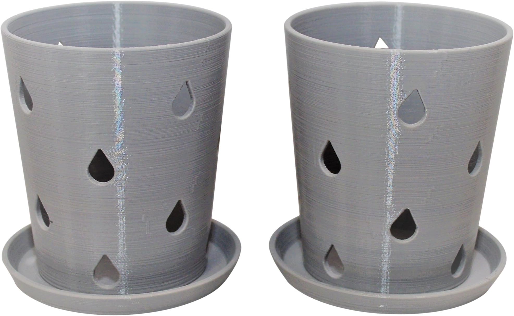 2 Pack Orchid Pots and Tray, Gray, 3.5"