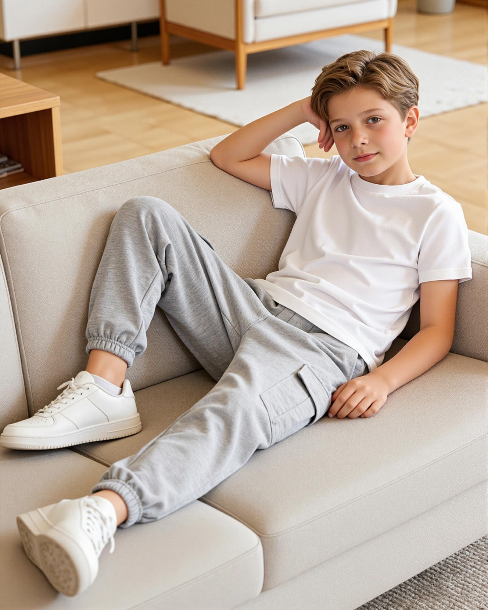LACOFIA Jungen Cargohose Kinder Freizeithose für Schule Outdoor Jogginghose mit Elastischer Taille 4-13 Jahre