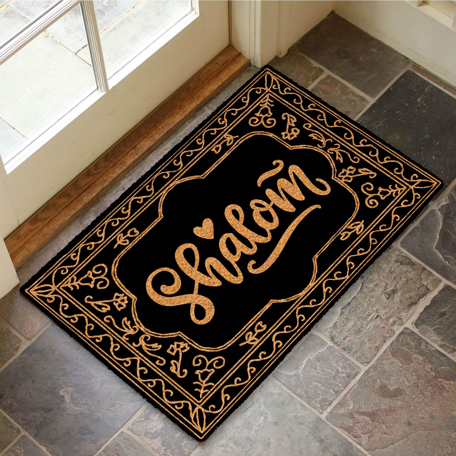 Shalom – Paillasson d'extérieur pour porte d'entrée, entrée extérieure, vacances, tapis de bienvenue amusant avec envers en caoutchouc - 60 x 40 cm