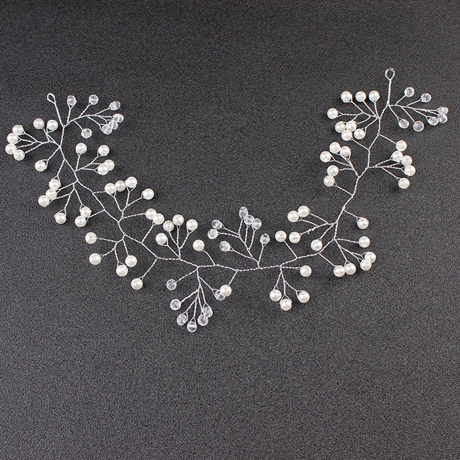 Bridal Headpiece Silver Wedding Headband for Bridal Hair Accessories,Silver Bride Wedding Hair Vine Flower Bridal Hair Piece Pearl Hair Accessories Leaf Headpieces Jewelry for Women and Girls