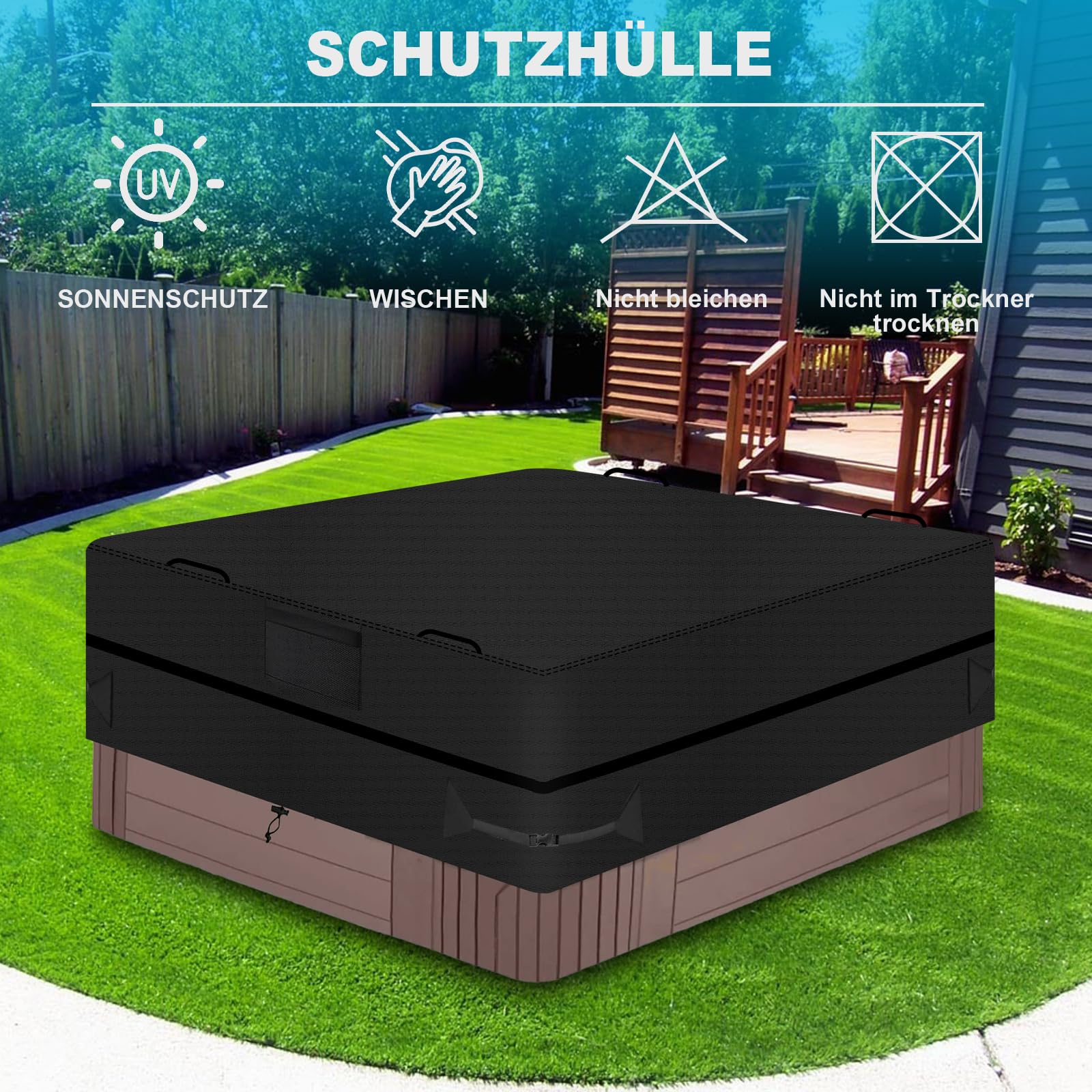 Bache pour Spa Carre, Protector-Spa, Tissu Oxford 600D imperméable Couverture Spa, Anti-UV Housse de Protection pour Bain à Remous de Jardin, Indéchirable, avec Sac de Rangement (230 * 230 * 85cm)