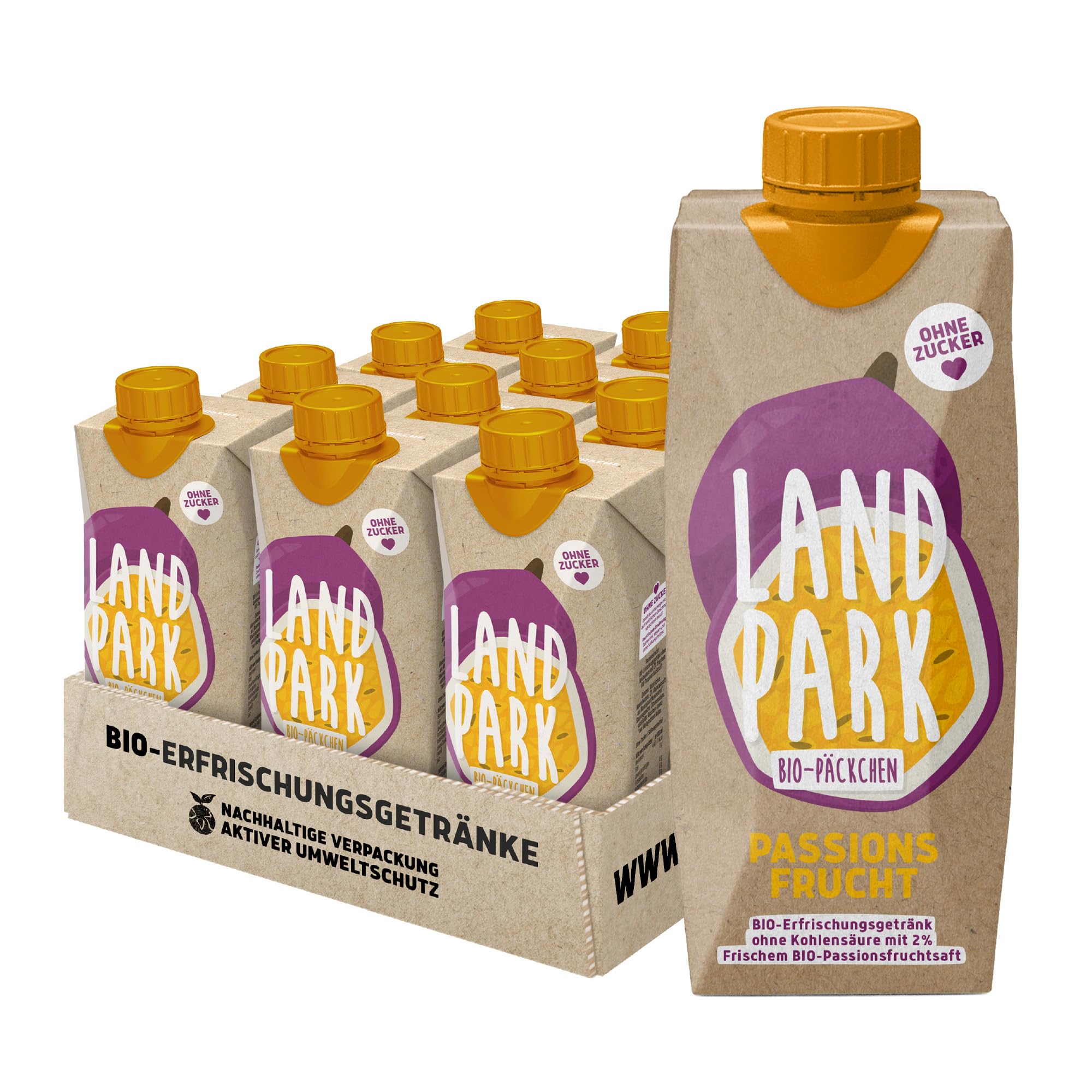 Landpark Bio-Erfrischungsgetränk Passionsfrucht (48er Pack) - Ohne Zucker und Süssungsmittel - Wasser mit Geschmack und Bio-Fruchtaroma